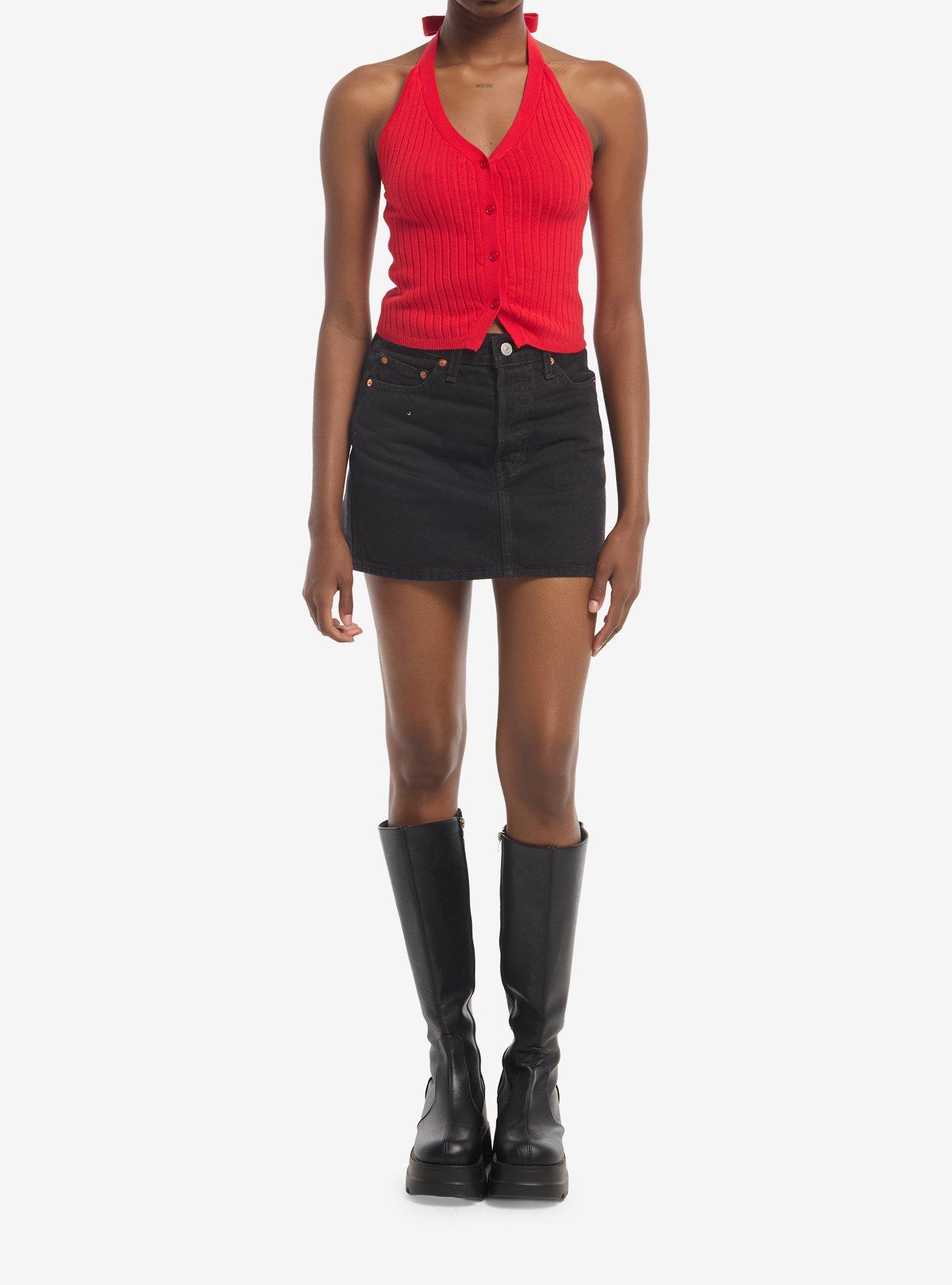 Red Button-Up Girls Halter Top, MULTI, alternate - view 2