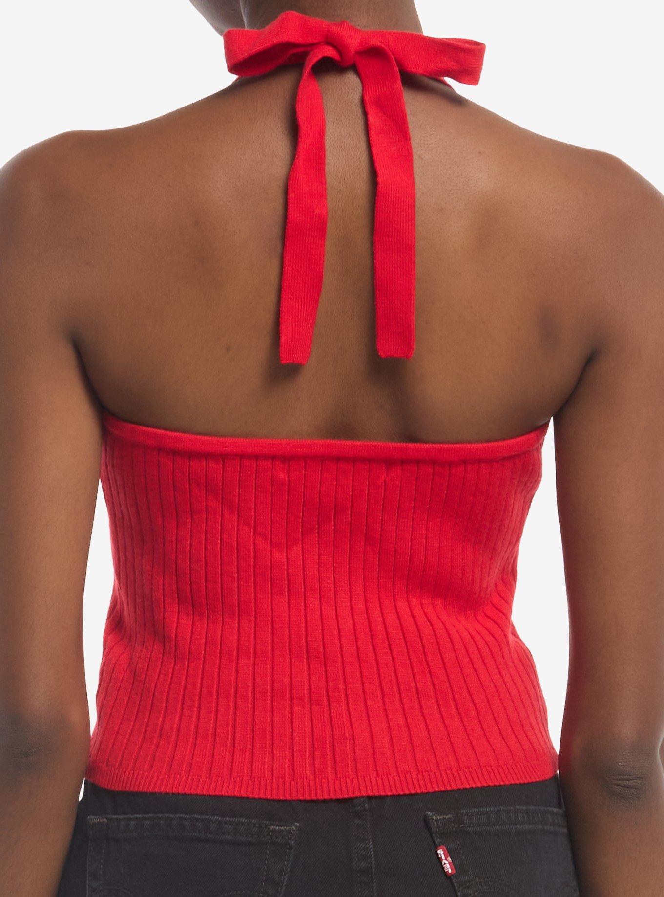 Red Button-Up Girls Halter Top, MULTI, alternate - view 3