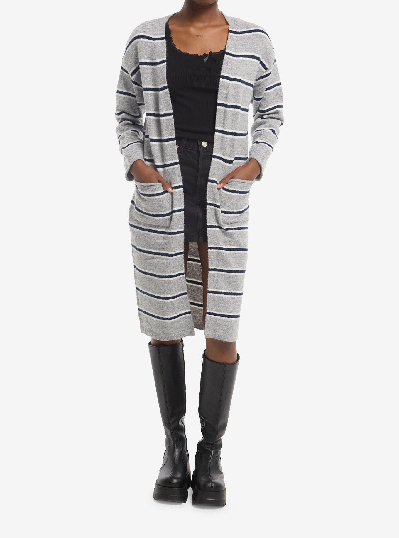 Grey & Black Stripe Girls Cardigan, MULTI, alternate - view 2