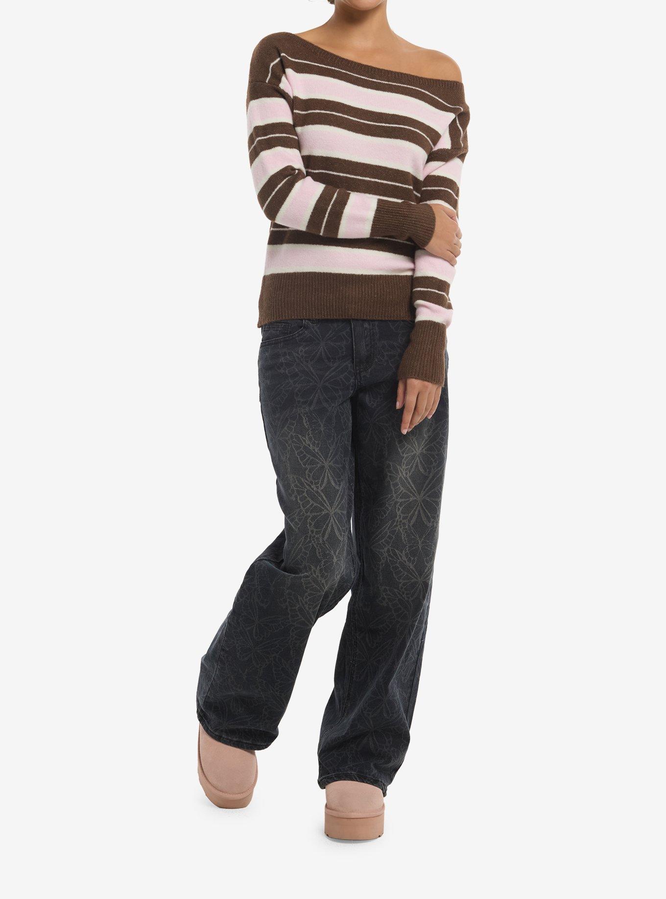 Neapolitan Stripe Girls Off-Shoulder Sweater, MULTI, alternate - view 2