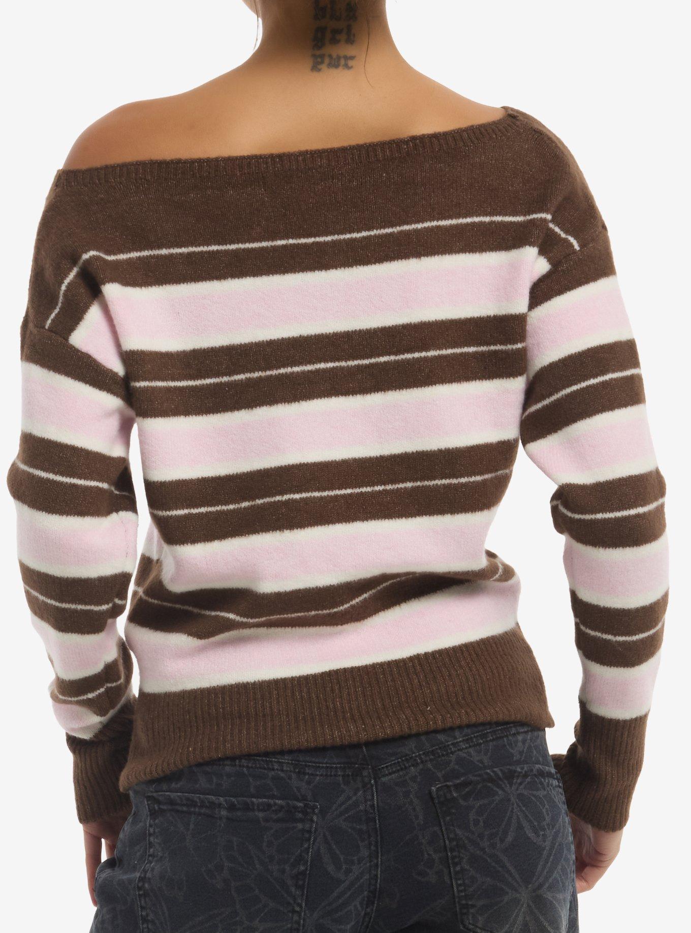 Neapolitan Stripe Girls Off-Shoulder Sweater, MULTI, alternate - view 3