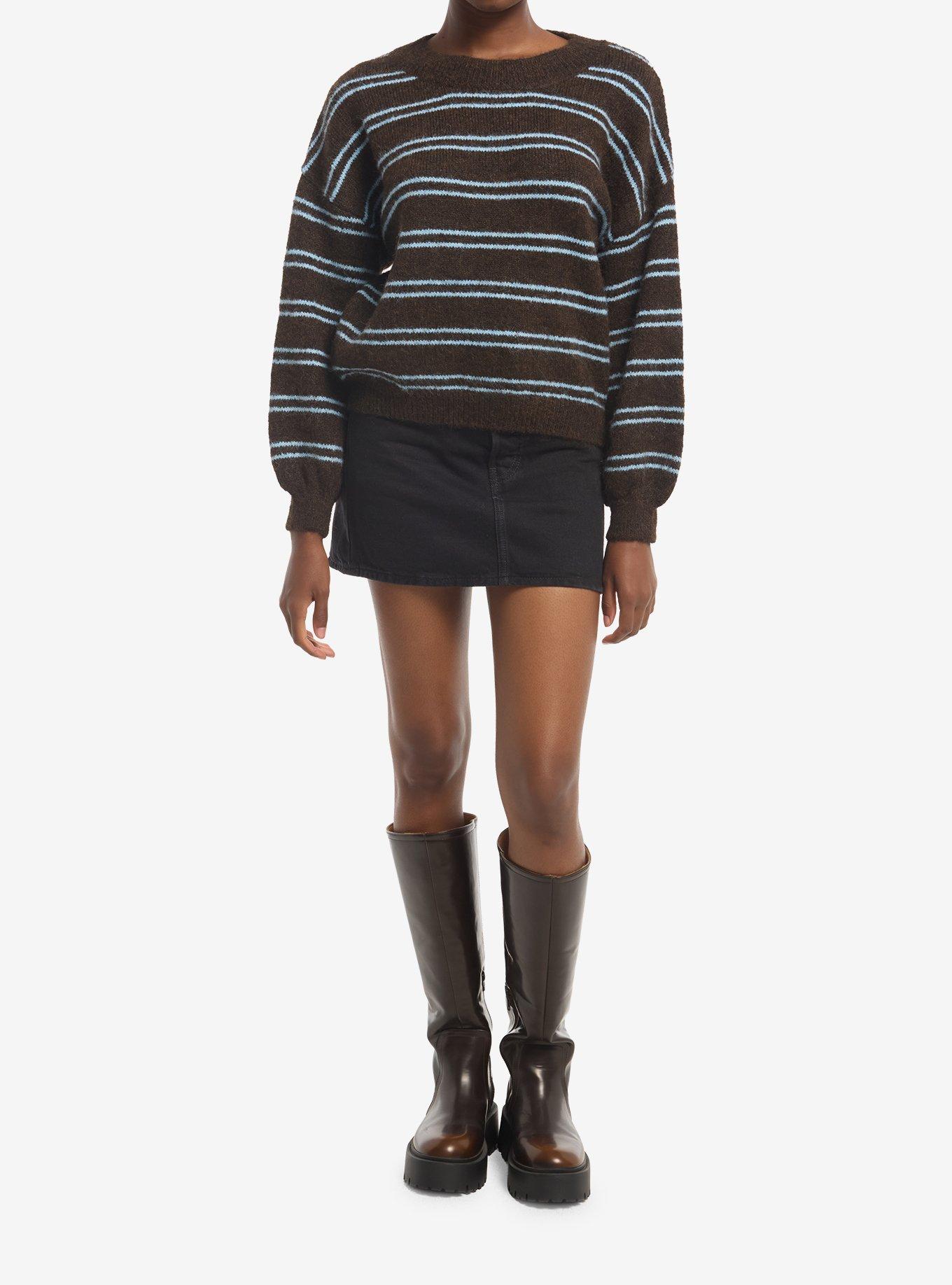 Brown & Blue Stripe Fuzzy Girls Sweater, MULTI, alternate - view 2