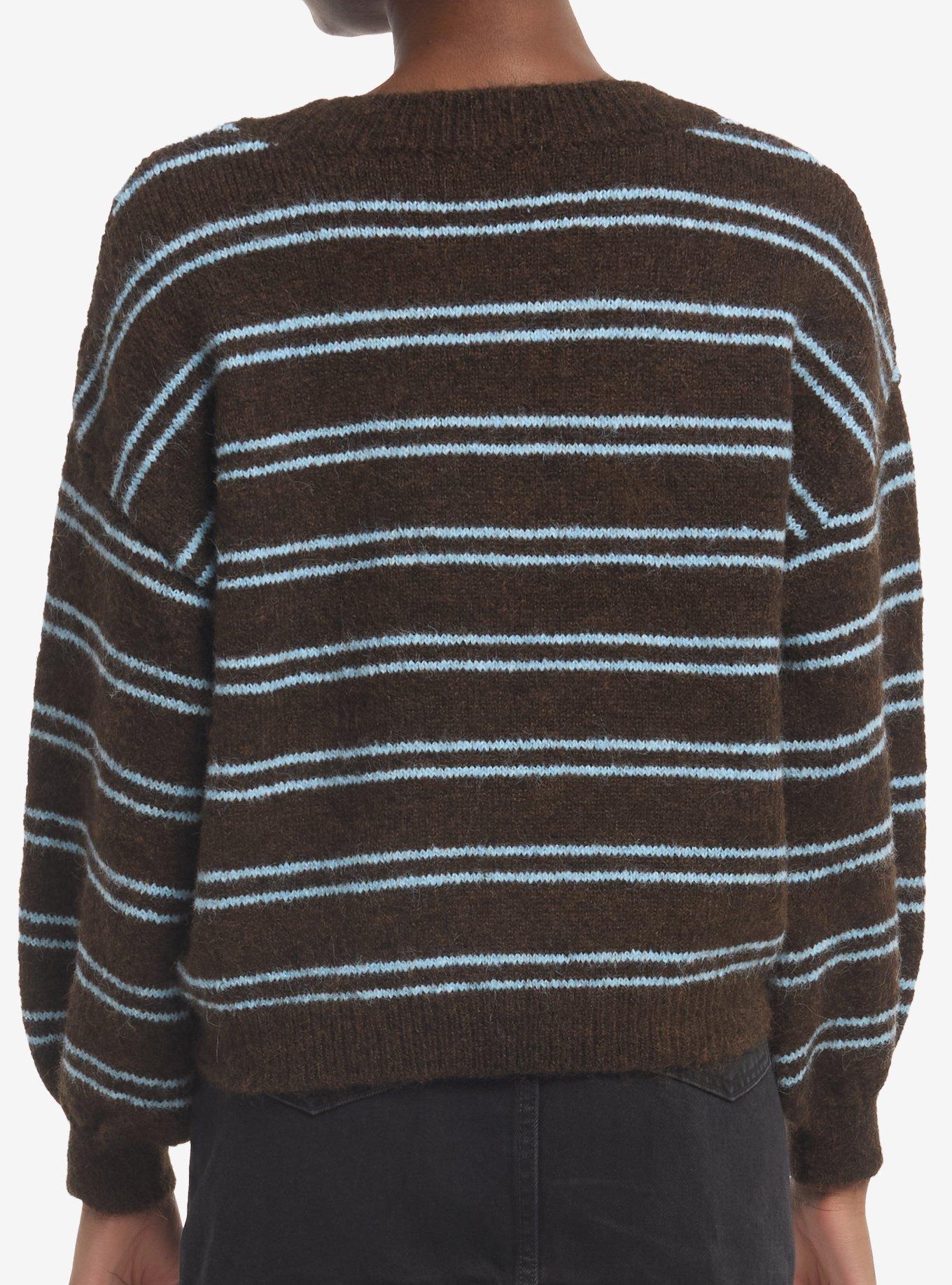 Brown & Blue Stripe Fuzzy Girls Sweater, MULTI, alternate - view 3