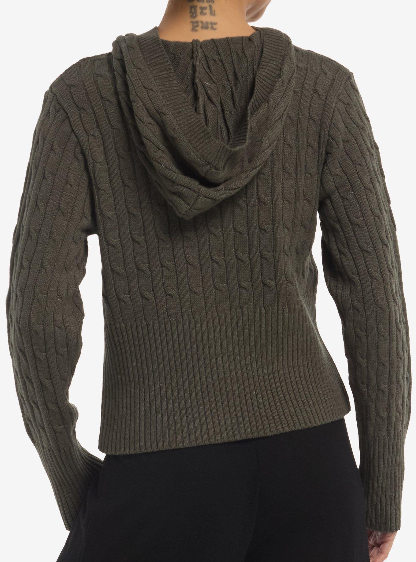 Olive Green Girls Cable Knit Hoodie, MULTI, alternate - view 2