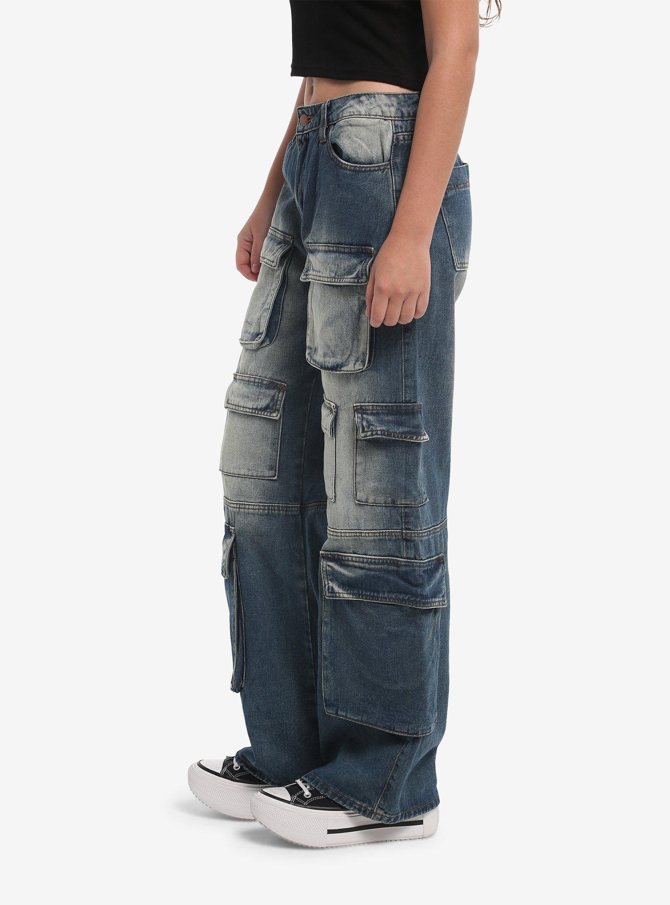 Vintage Wash Multi-Pocket Wide Leg Jeans, MULTI, alternate - view 3