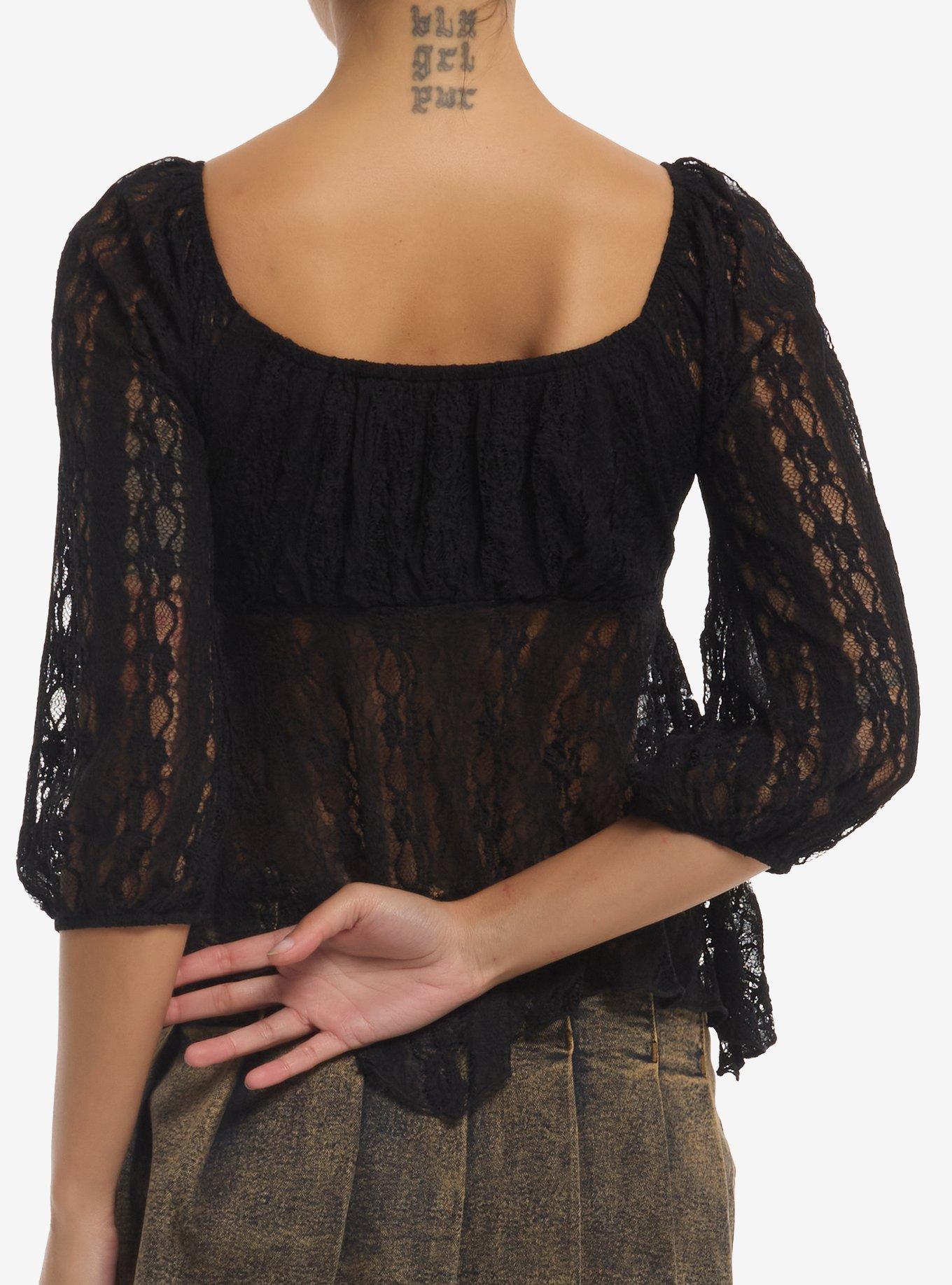 Black Lace Babydoll Girls Long-Sleeve Top, MULTI, alternate - view 3