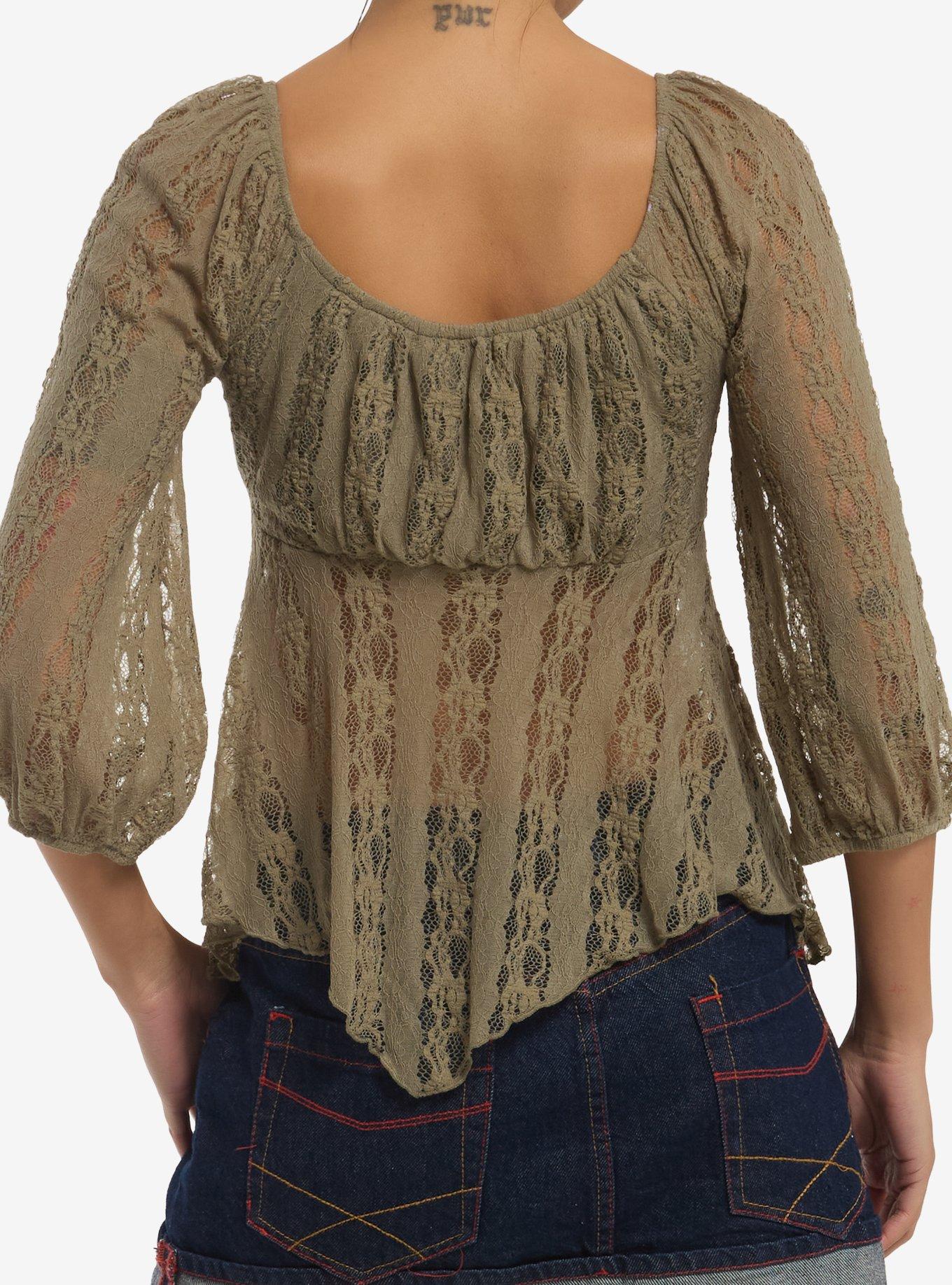 Green Lace Girls Bishop Sleeve Top, MULTI, alternate - view 3