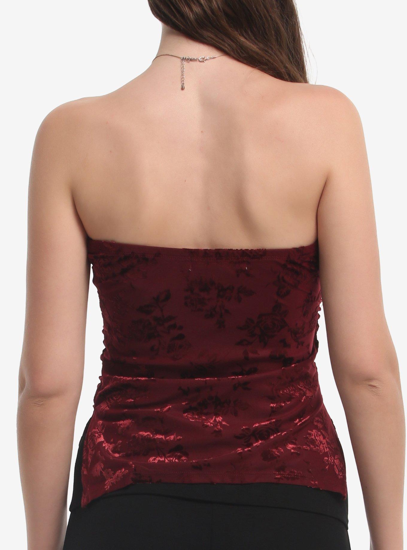 Burgundy Rose Velvet Burnout Girls Tube Top, MULTI, alternate - view 3