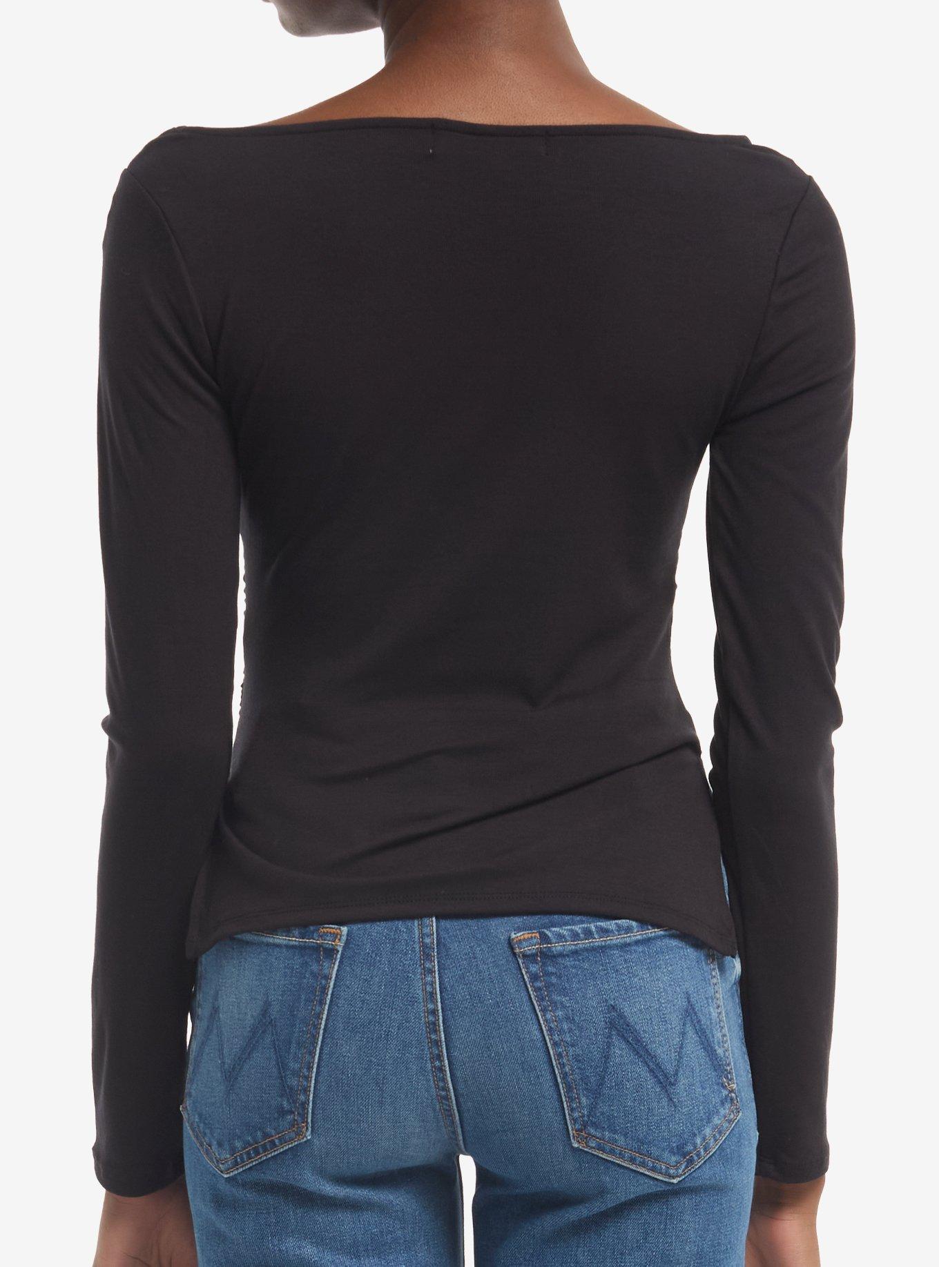 Black Boatneck Girls Long-Sleeve Top, MULTI, alternate - view 3