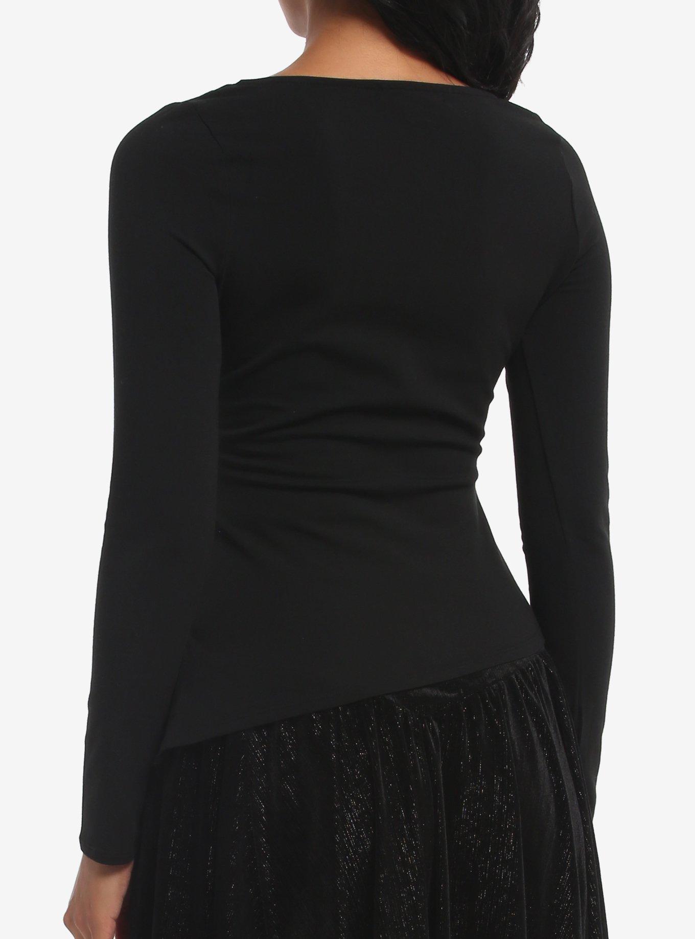 Black Side Split Boatneck Girls Long-Sleeve Top, MULTI, alternate - view 3