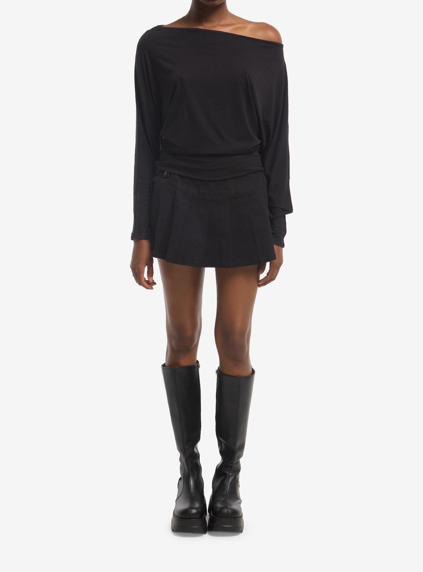 Black Boatneck Girls Long-Sleeve Tunic Top, MULTI, alternate - view 2