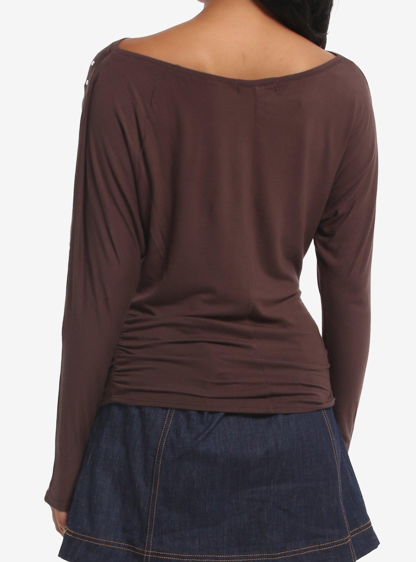 Brown Stud Boatneck Girls Long-Sleeve Top, MULTI, alternate - view 3
