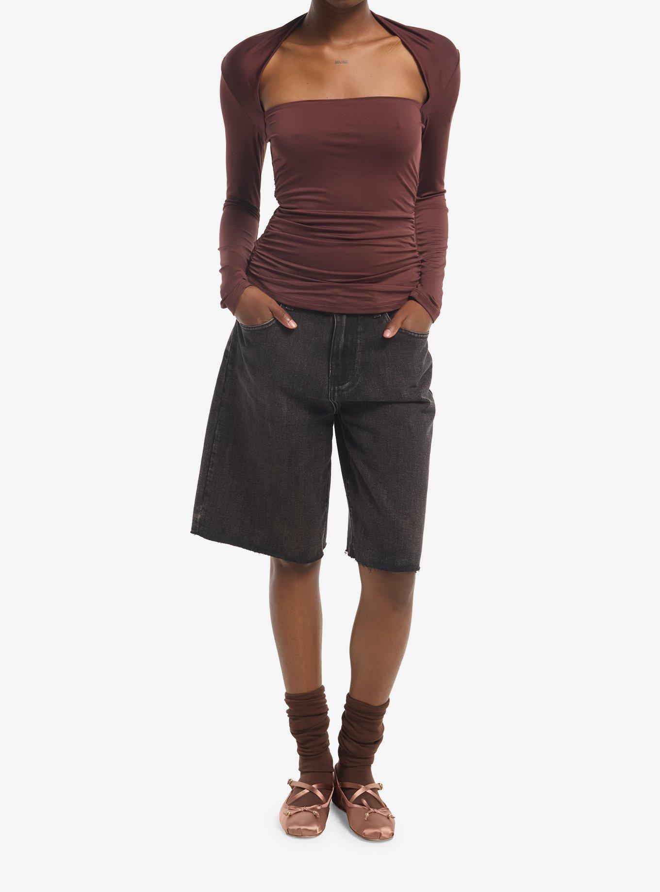 Burgundy Faux Shrug Girls Long-Sleeve Top, MULTI, alternate - view 2