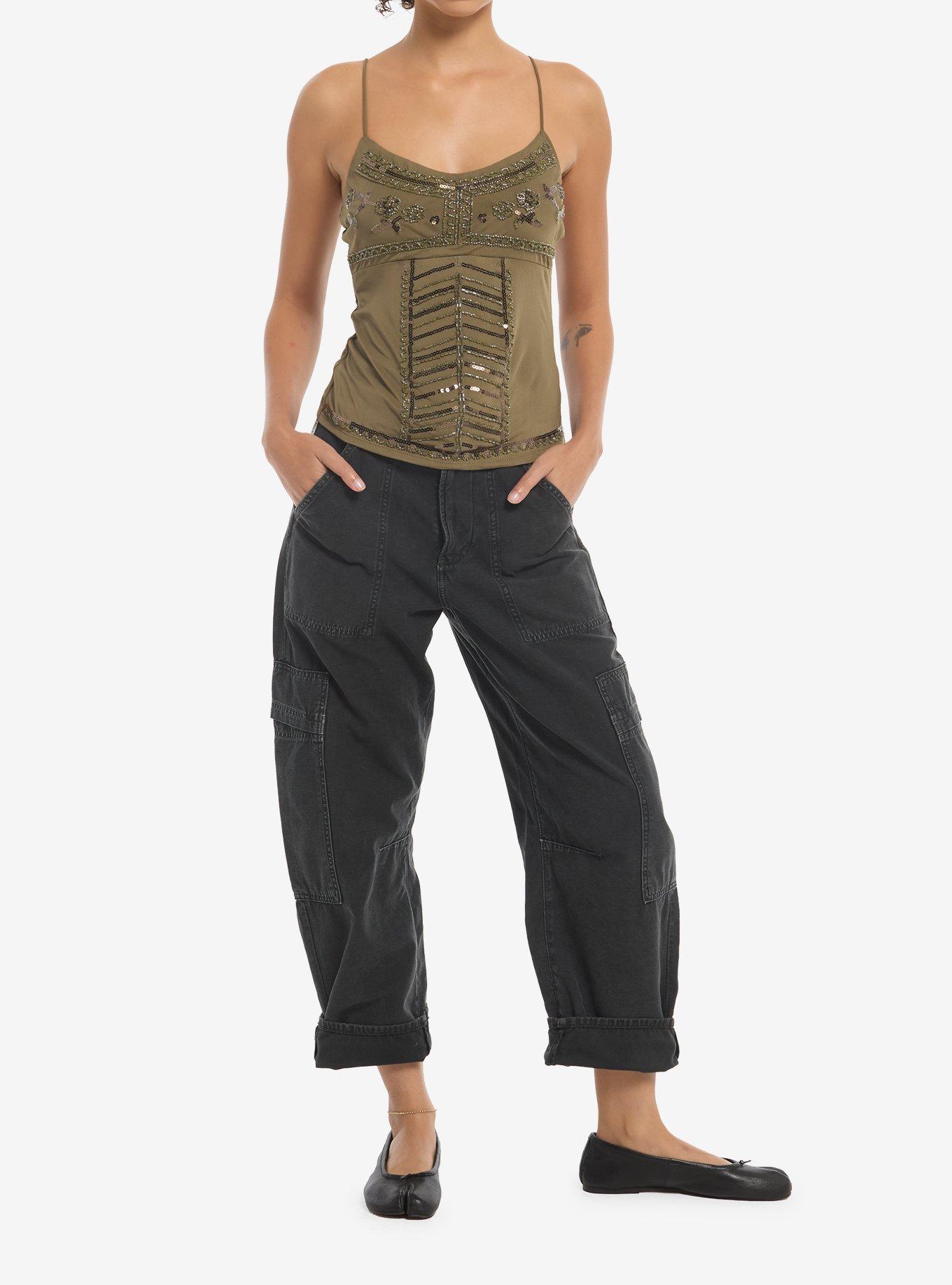 Olive Green Beaded Girls Cami, MULTI, alternate - view 2