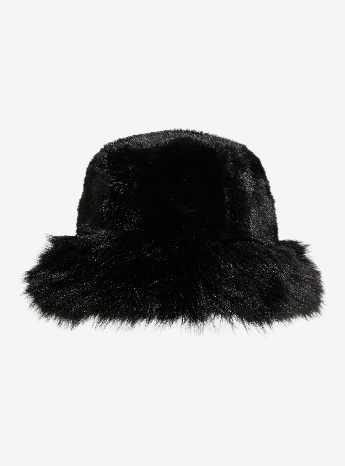 Black Fur Brim Bucket Hat, , alternate - view 3