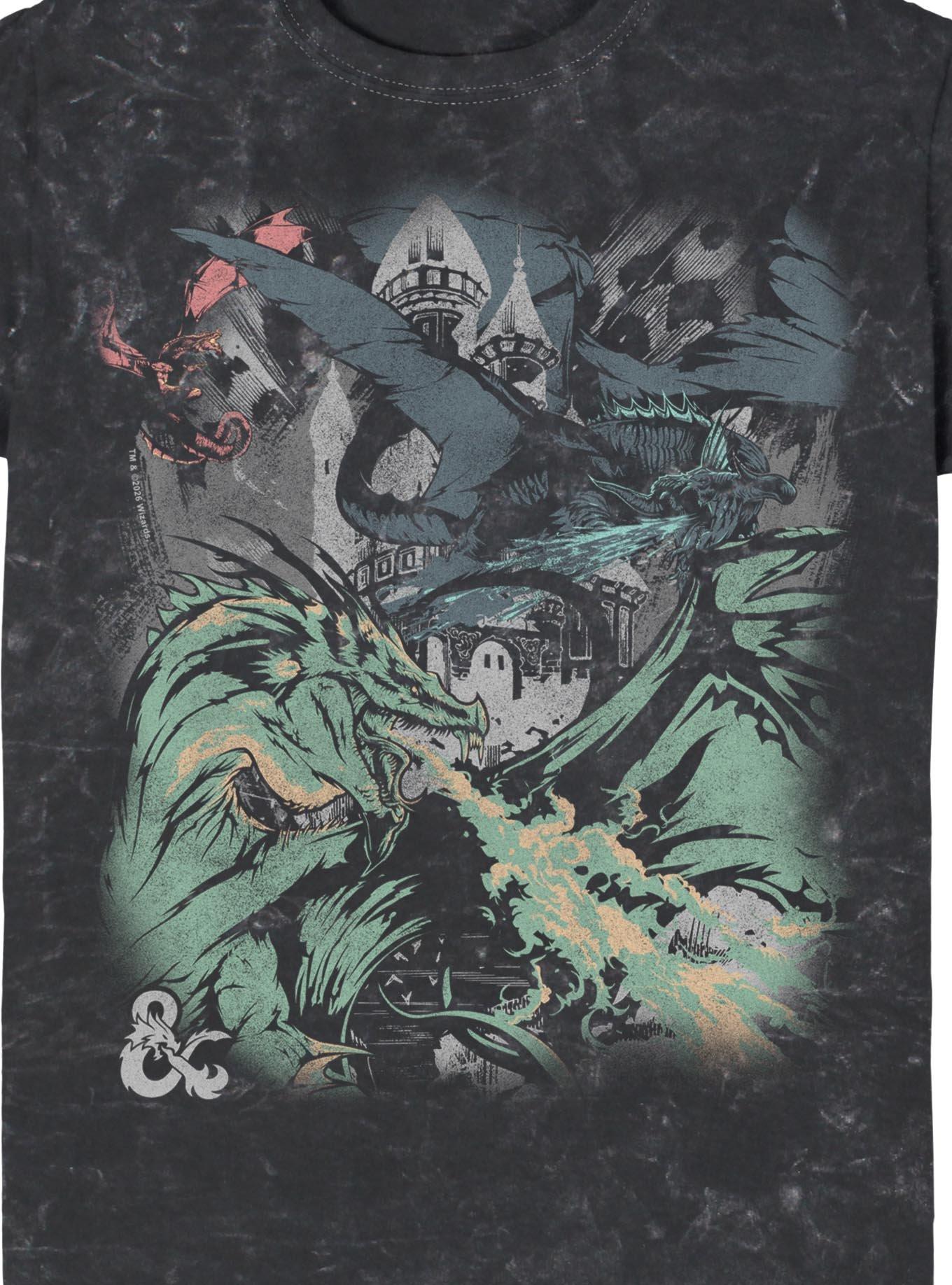 Dungeons & Dragons Dragons With Castle Mineral Wash T-Shirt Box Lunch Exclusive, BLACK, alternate - view 2