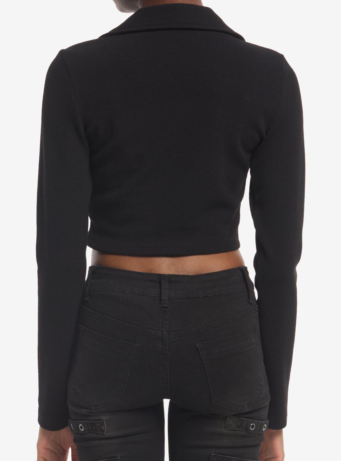 Black Zipper Girls Crop Long-Sleeve Top, MULTI, alternate - view 3