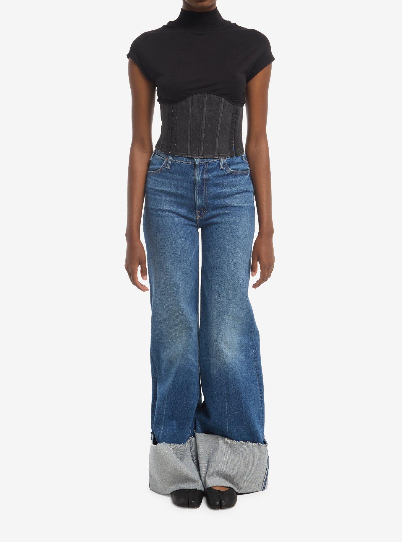 Black Twofer Girls Denim Corset Top, MULTI, alternate - view 3
