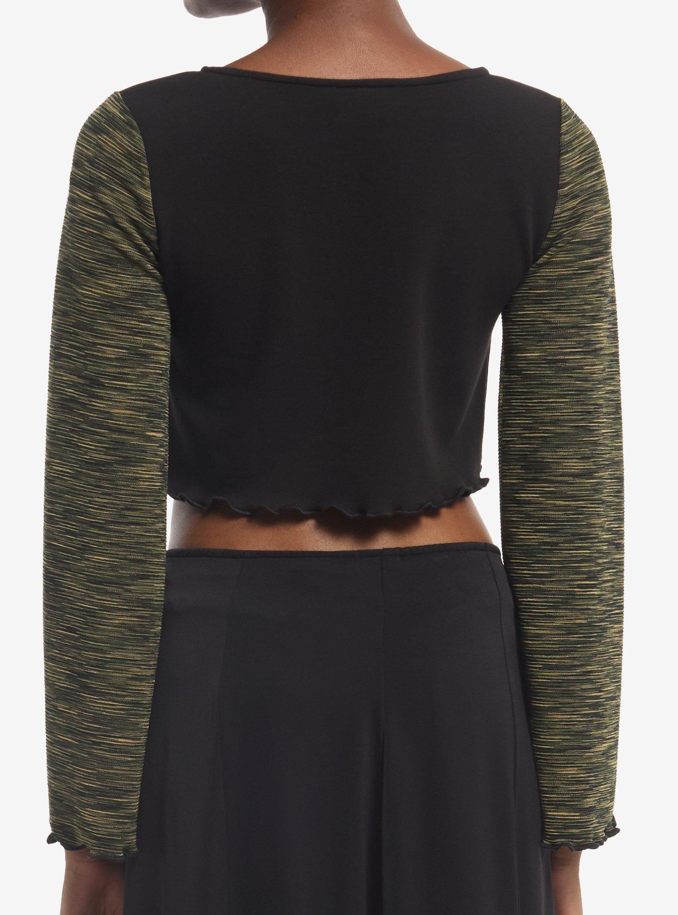 Black & Green Color-Block Girls Crop Long-Sleeve Top, MULTI, alternate - view 3