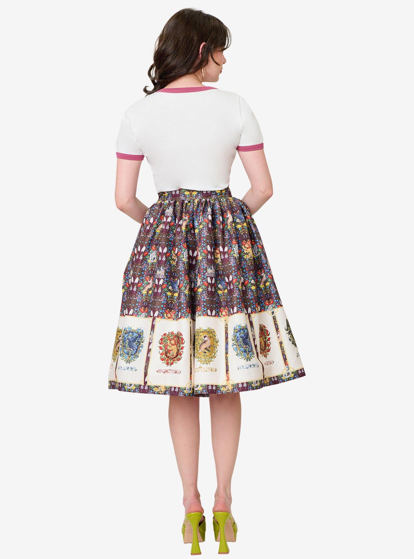 Harry Potter x Unique Vintage Hogwarts House Crests Gellar Swing Skirt, BROWN, alternate - view 2