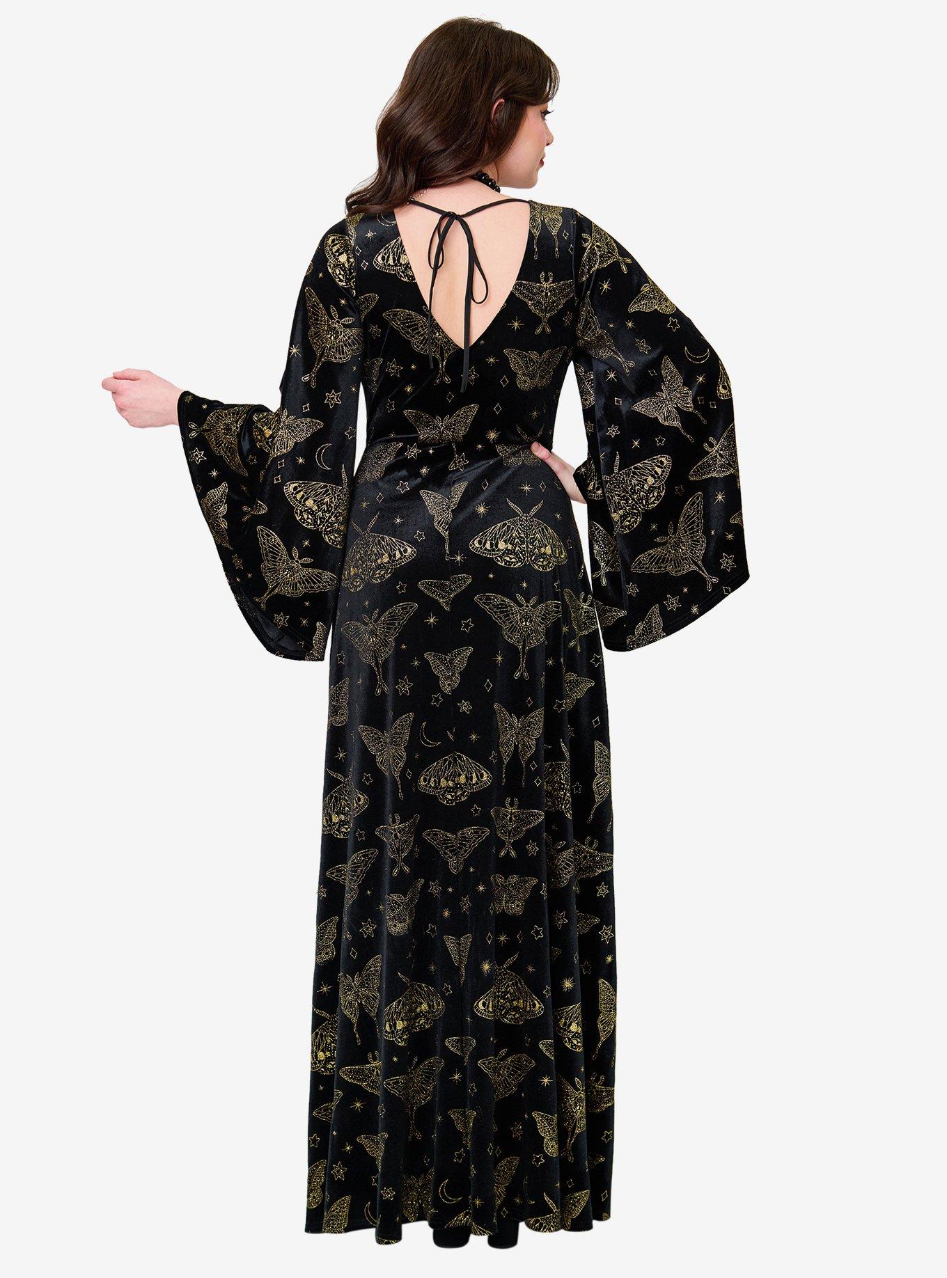 Smak Parlour Black & Gold Moth Print Stevie Maxi Dress, BLACK, alternate - view 2