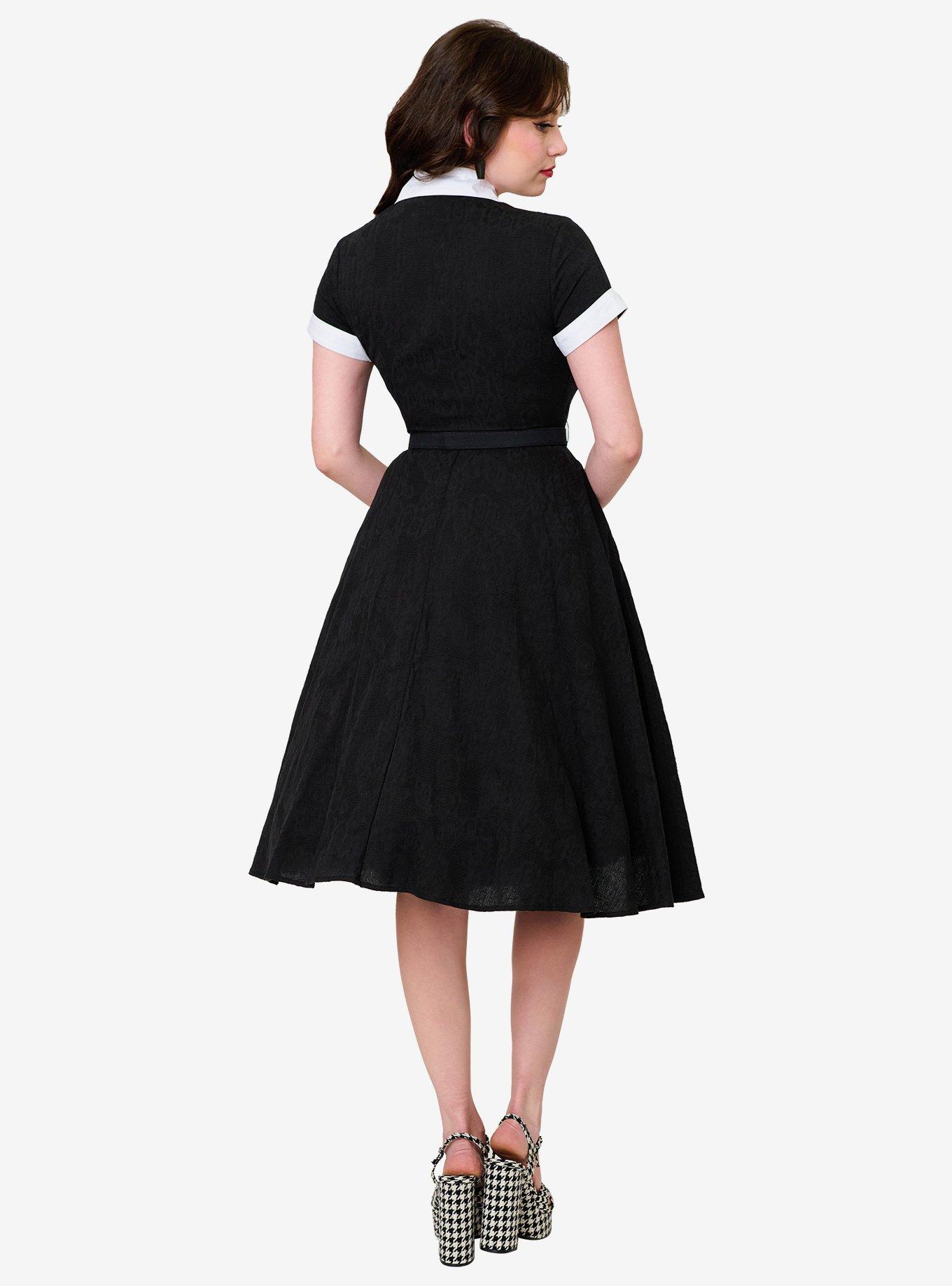 Unique Vintage Black Cat Embroidered Alexis Swing Dress, BLACK, alternate - view 2
