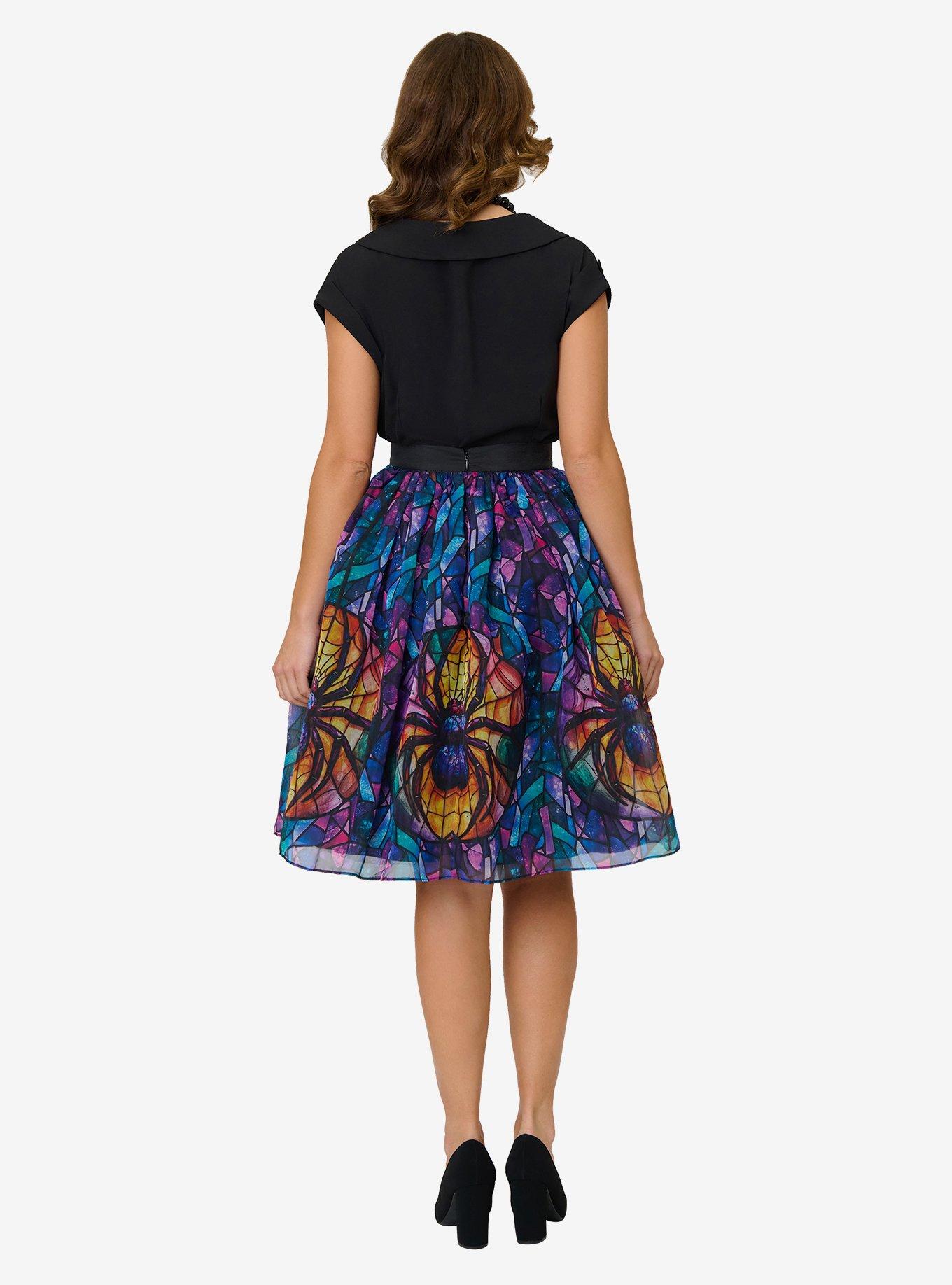 Unique Vintage Stained Glass Spider Flare Ballerina Skirt, MULTI, alternate - view 2
