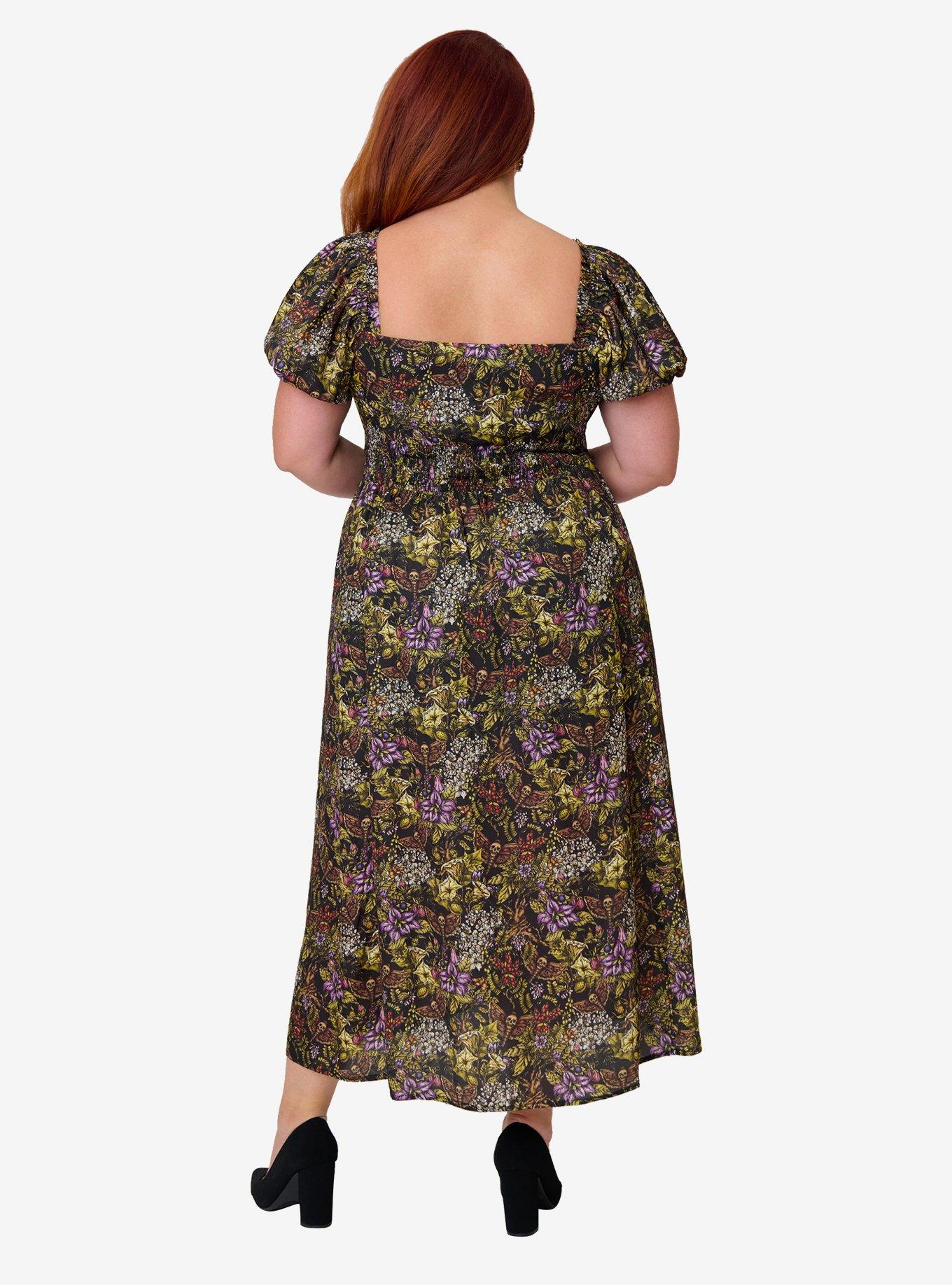 Unique Vintage Plus Size Dark Magic Floral Midi Dress, , alternate - view 2