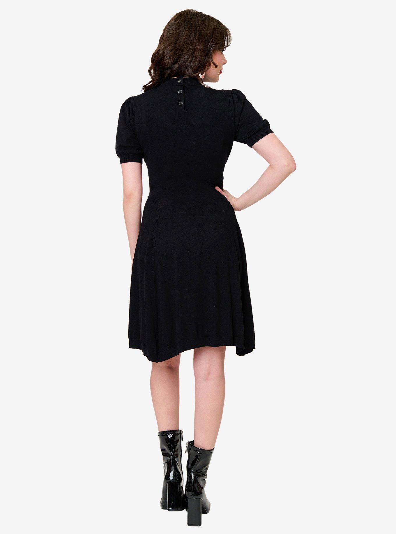 Unique Vintage Black Crescent Moon Cutout Flare Dress, BLACK, alternate - view 2