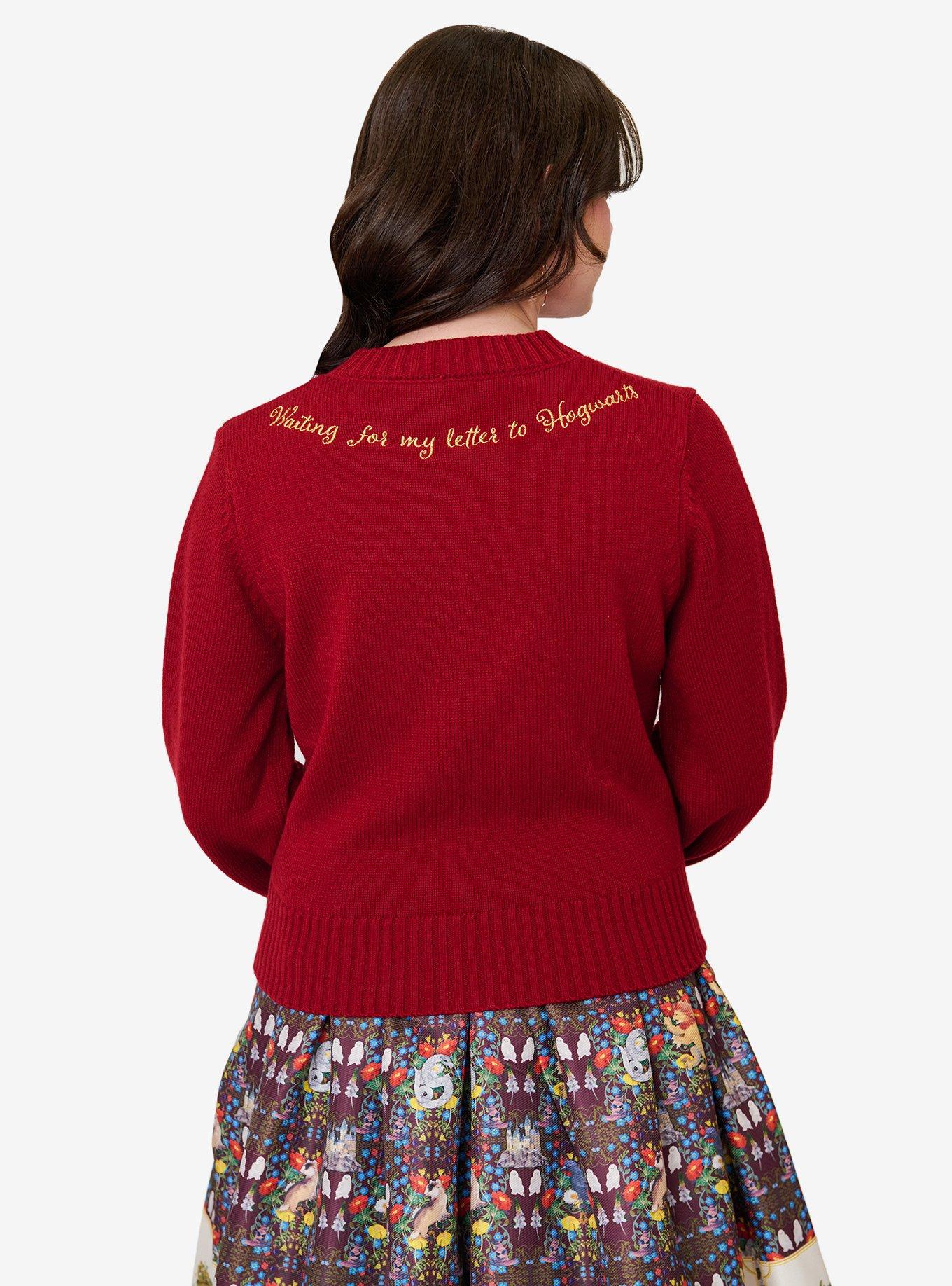Harry Potter x Unique Vintage Burgundy Hedwig Embroidered Cropped Cardigan, RED, alternate - view 2