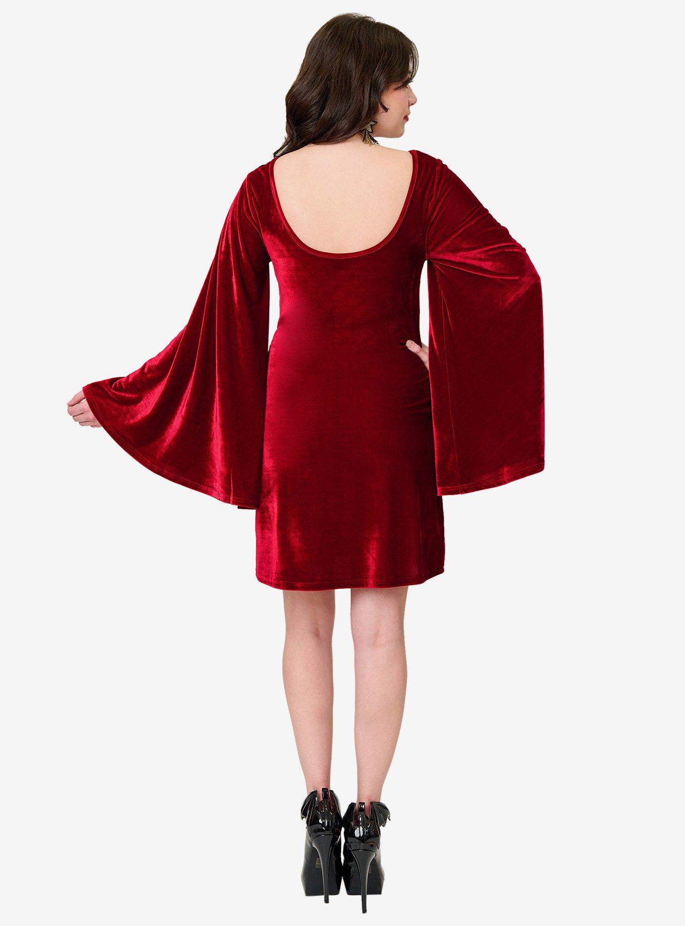 Smak Parlour Burgundy Velvet Moon Cutout Downtown Scene Mini Dress, RED, alternate - view 2