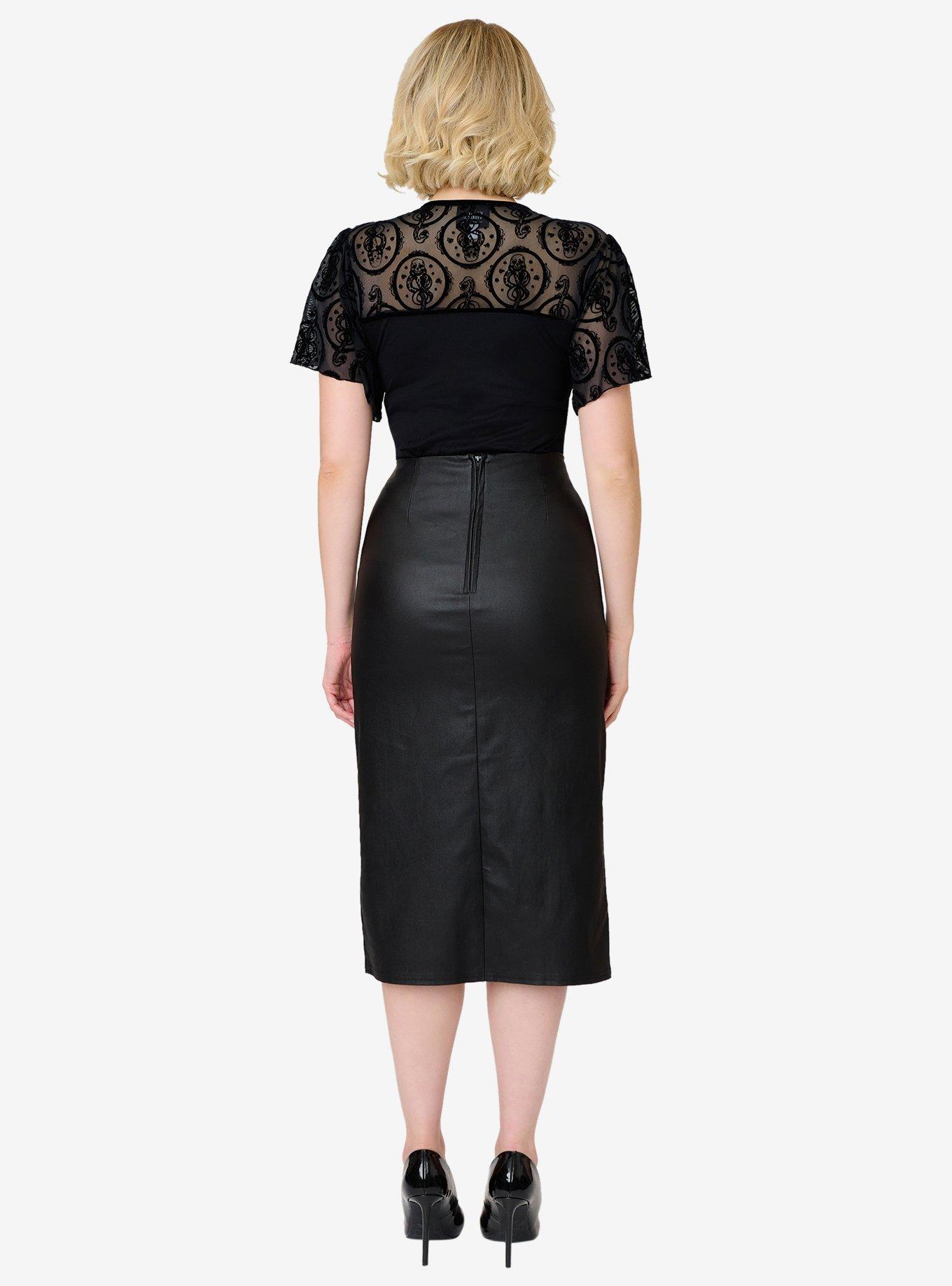 Harry Potter x Unique Vintage Black Dark Mark Vegan Leather Wiggle Skirt, BLACK, alternate - view 2