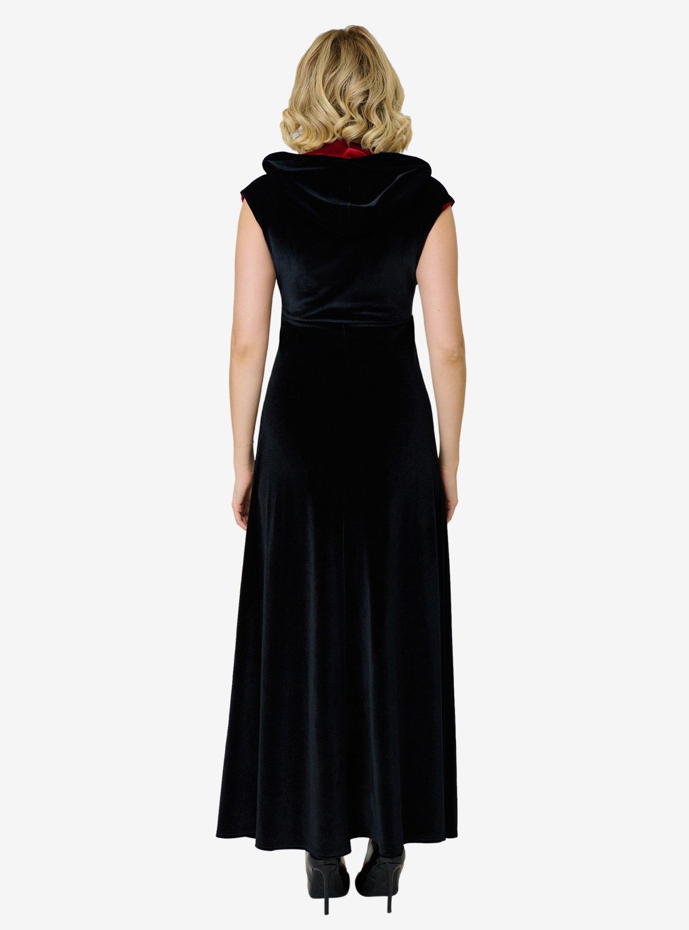 Harry Potter x Unique Vintage Black Dark Mark Velvet Hooded Maxi Dress, BLACK, alternate - view 2