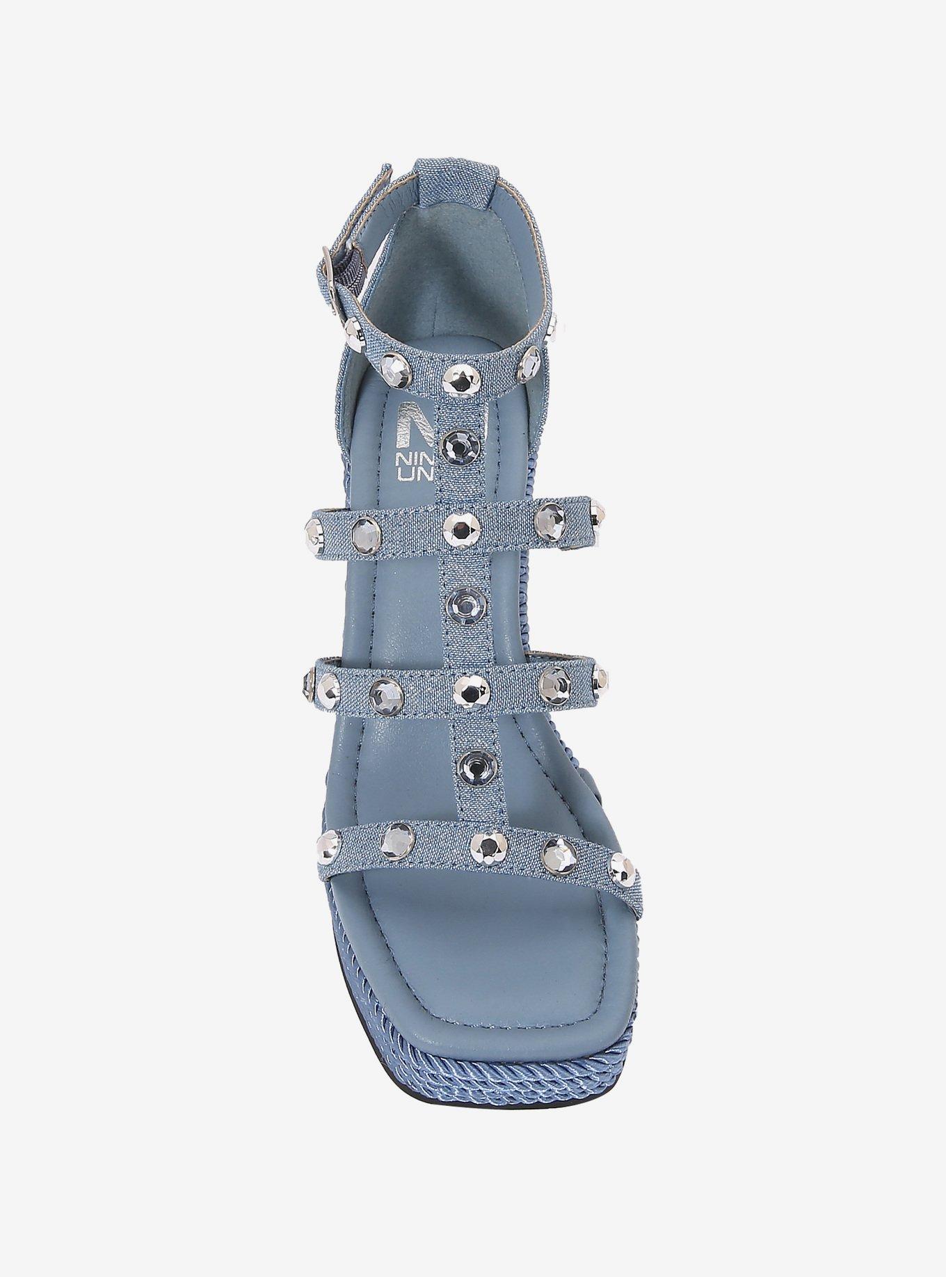 Panda Blue Denim Strap Wedge, BLUE, alternate - view 3