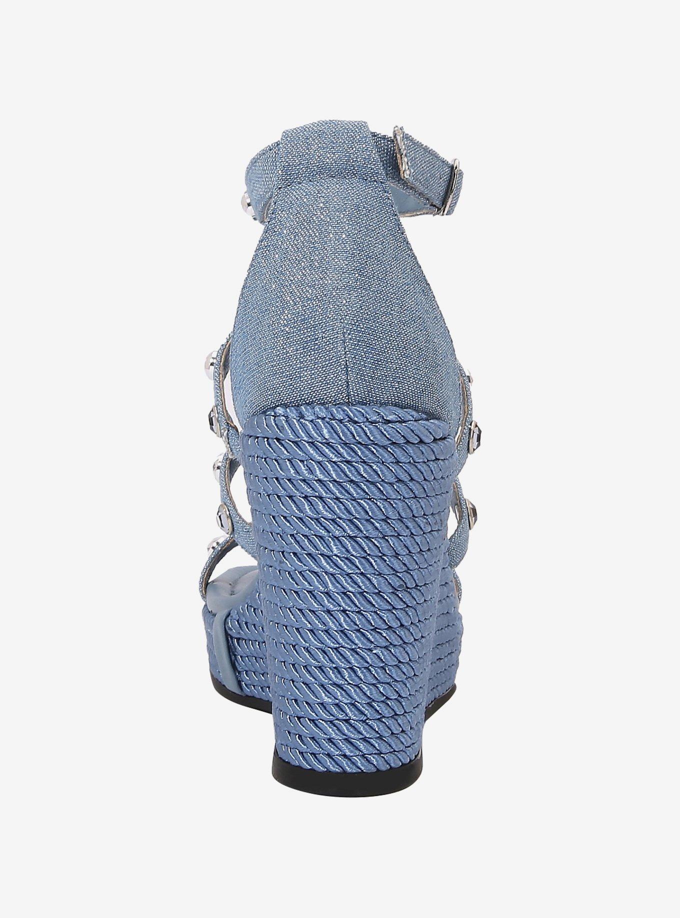 Panda Blue Denim Strap Wedge, BLUE, alternate - view 4