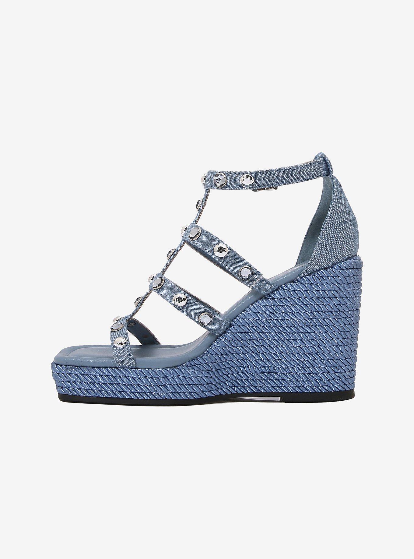 Panda Blue Denim Strap Wedge, BLUE, alternate - view 5