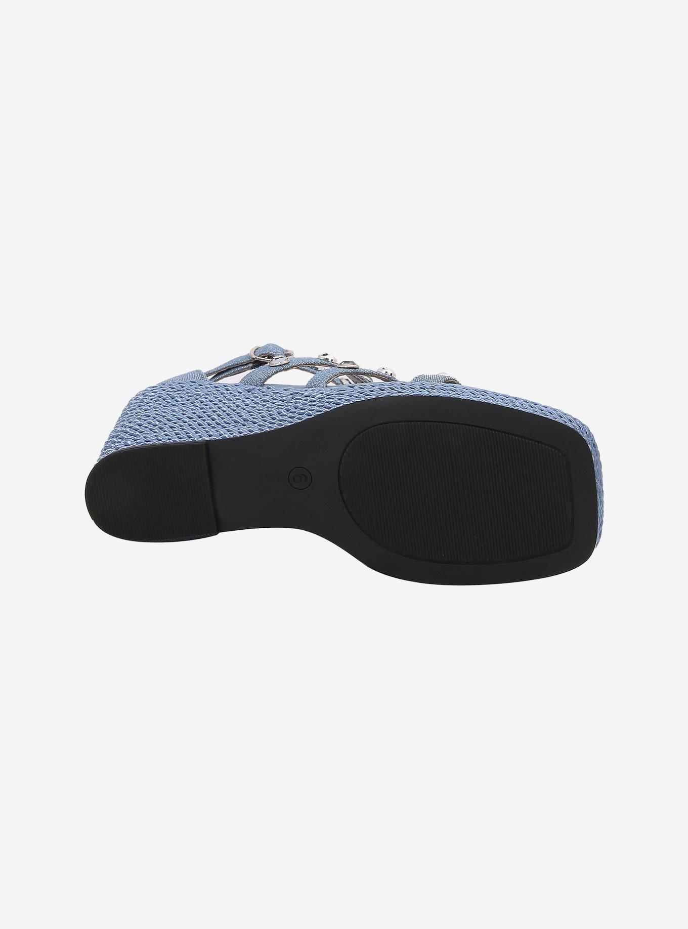 Panda Blue Denim Strap Wedge, BLUE, alternate - view 6