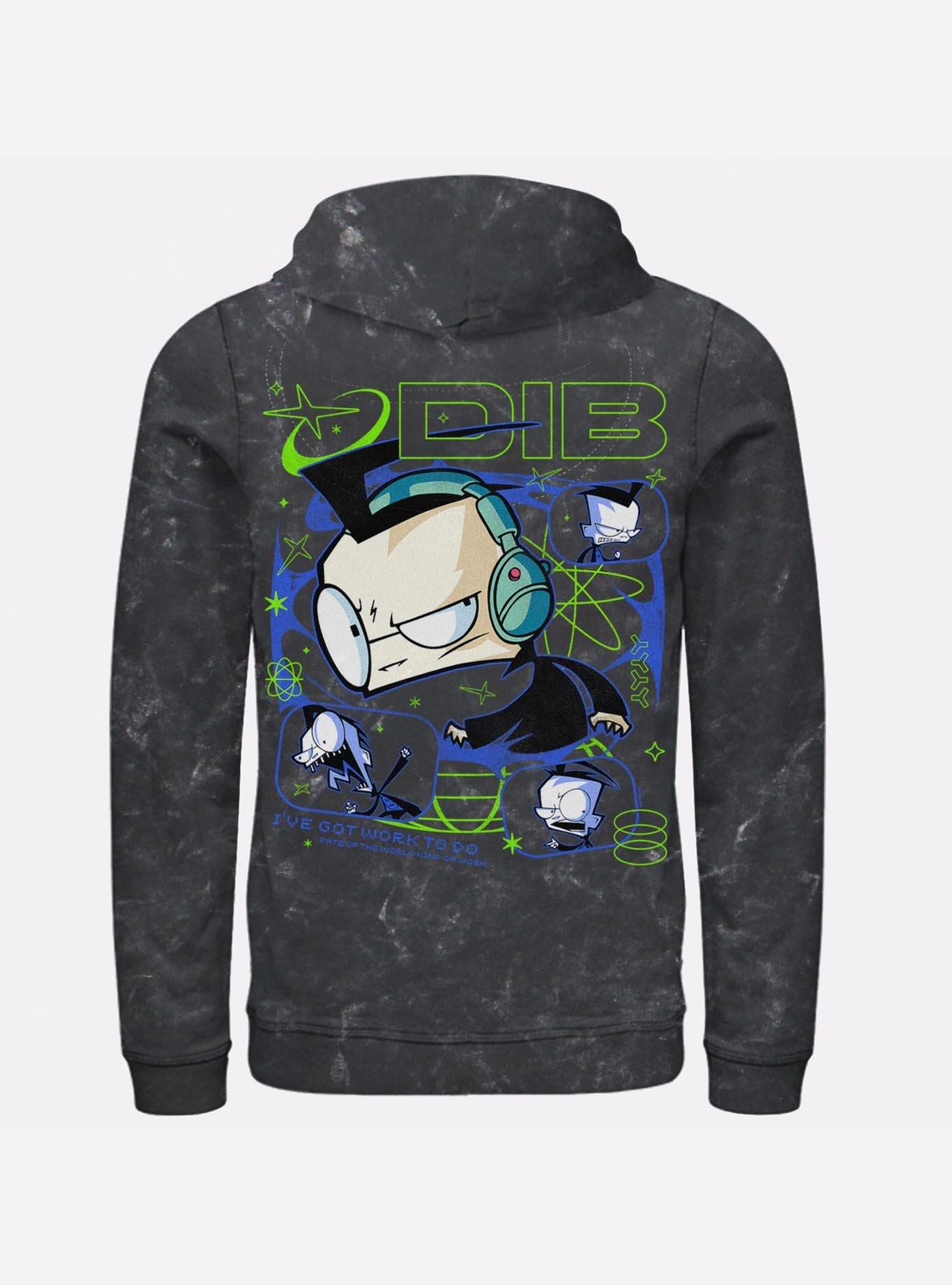 Invader ZIM Dib Tech Mineral Wash Hoodie Hot Topic Exclusive, BLACK, alternate - view 2