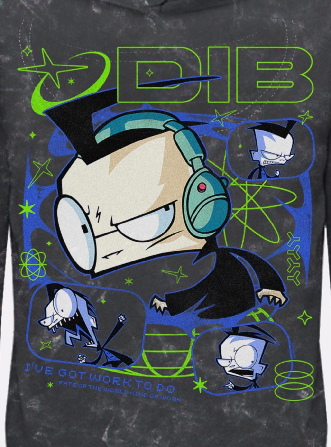 Invader ZIM Dib Tech Mineral Wash Hoodie Hot Topic Exclusive, BLACK, alternate - view 4