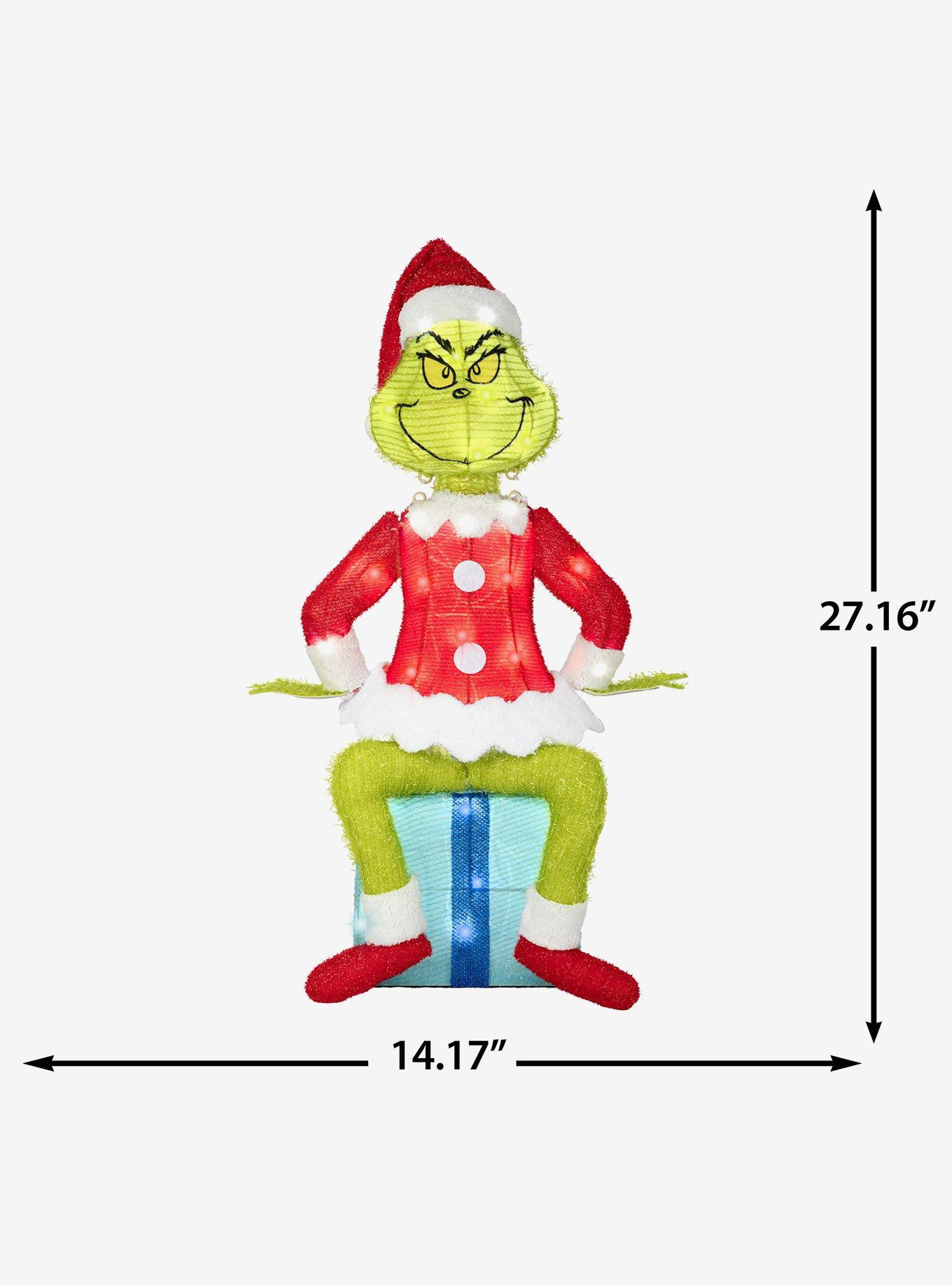 Dr. Seuss How The Grinch Stole Christmas! Grinch Sitting On Present 28" 3D Lighted Tinsel Sculpture, , alternate - view 4