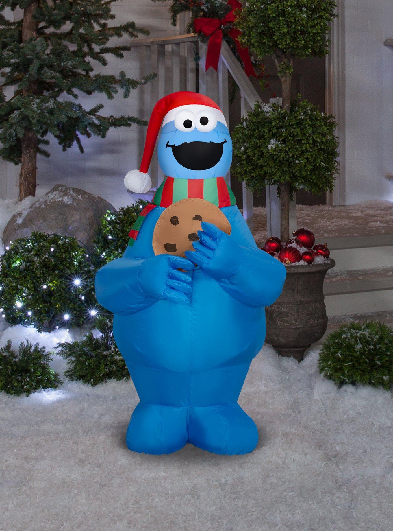 Sesame Street Cookie Monster with Santa Hat and Scarf Airblown, , alternate - view 2