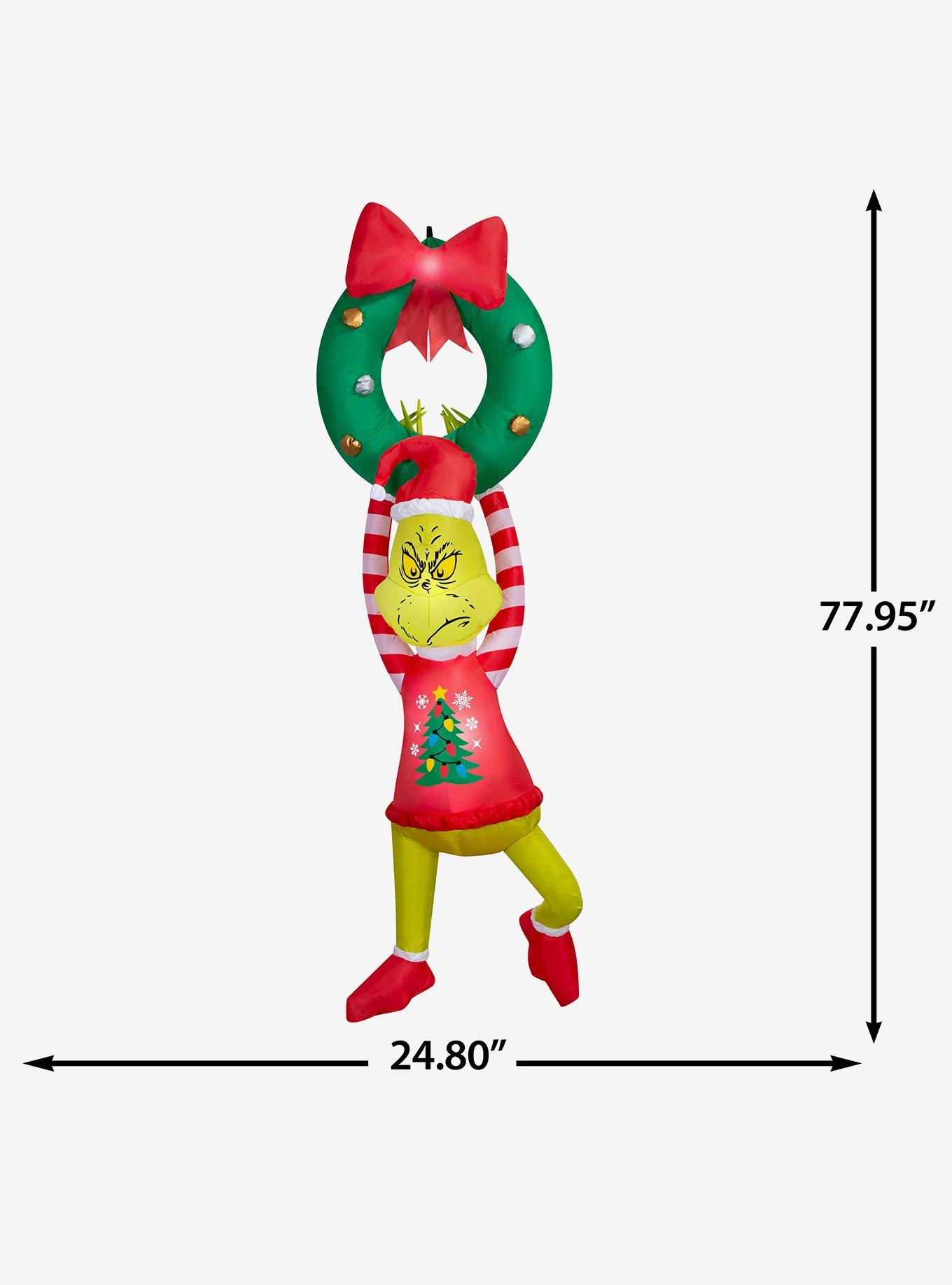 Dr. Seuss How The Grinch Stole Christmas! Grinch Hanging From Wreath with Red Bow Airblown, , alternate - view 4