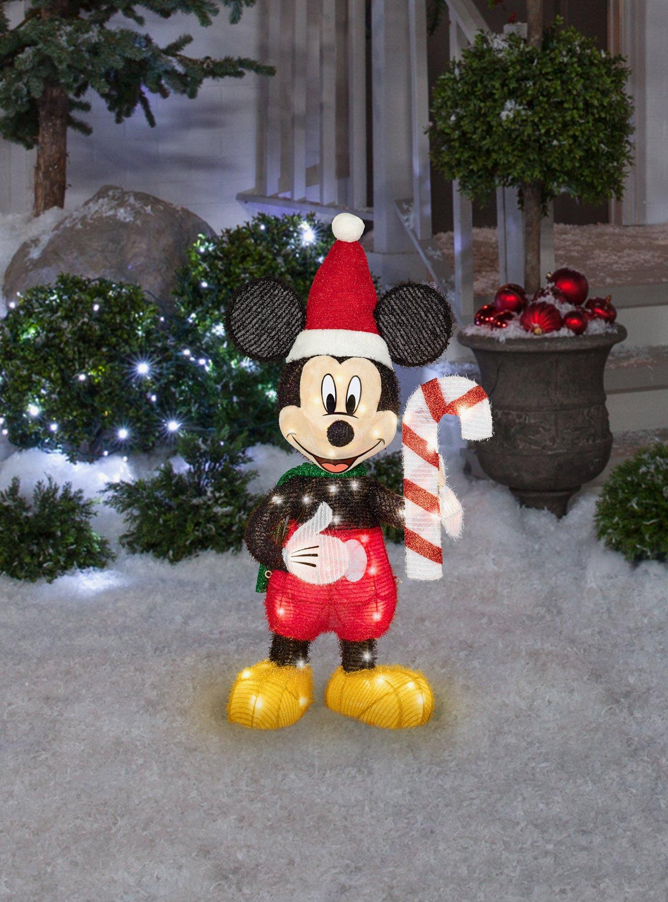 Disney Mickey Mouse with Candy Cane 28" 3D Lighted Tinsel Sculpture