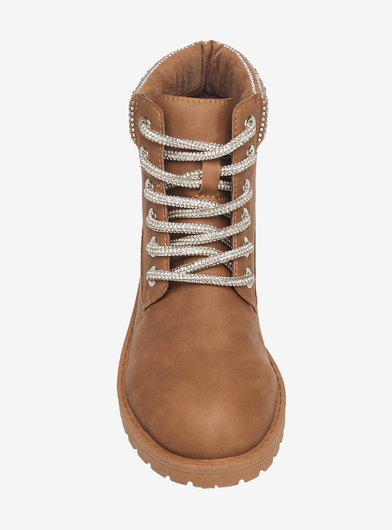 Faith Bling Lace Combat Boot Tan, BEIGE, alternate - view 4