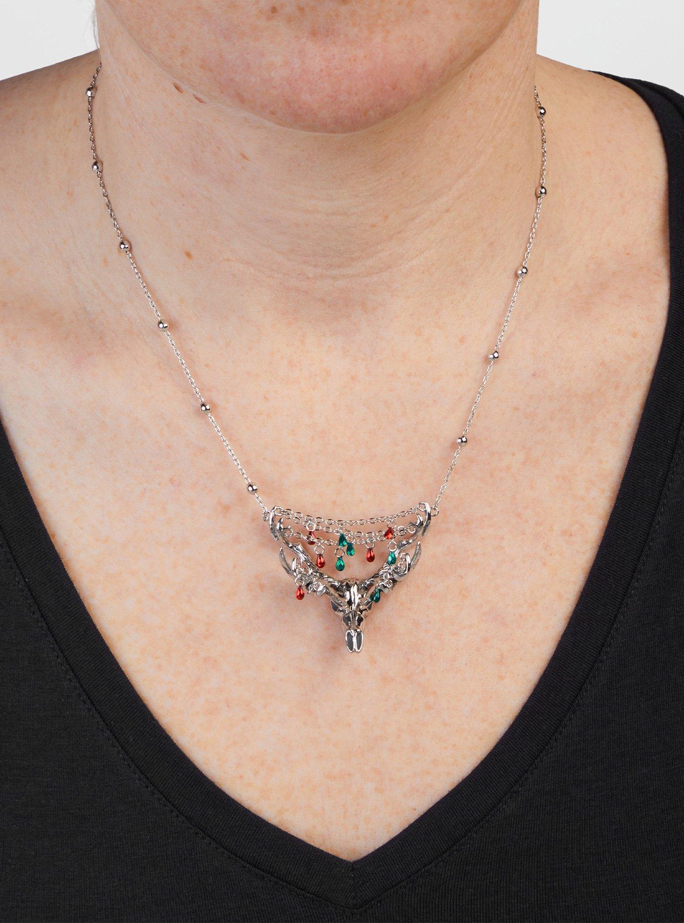 RockLove Yule-Tique Festive Reindeer Skull Necklace, , alternate - view 2