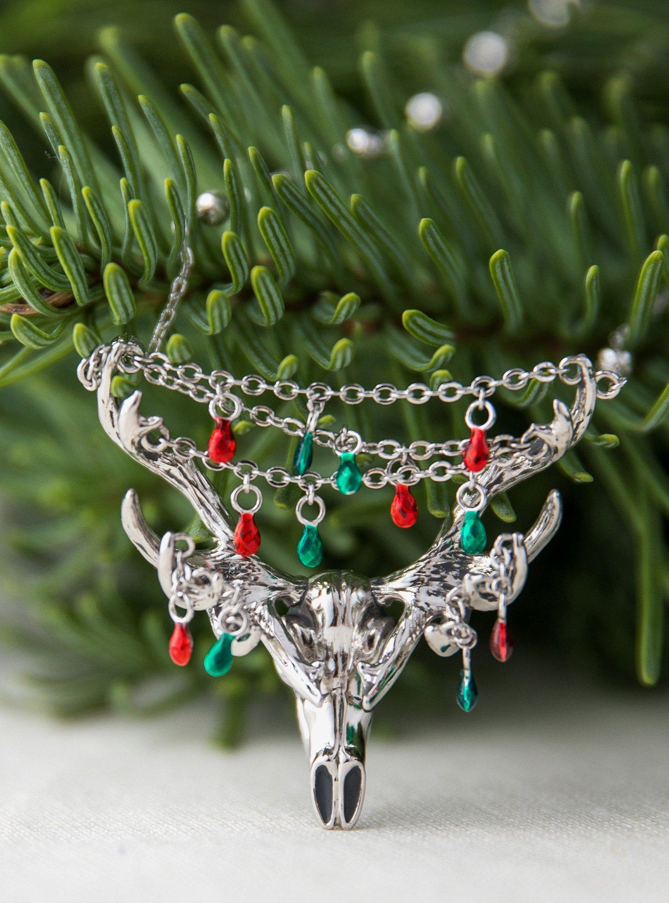 RockLove Yule-Tique Festive Reindeer Skull Necklace, , alternate - view 3