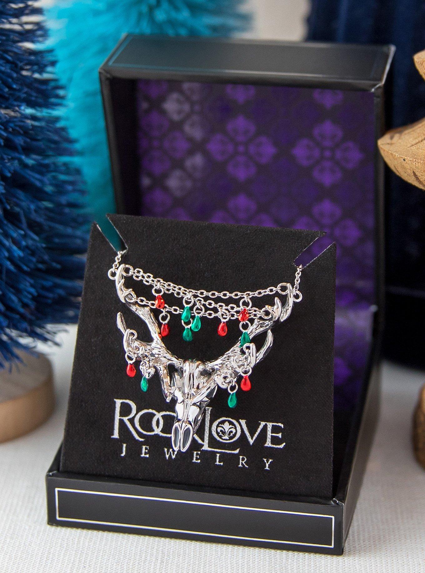 RockLove Yule-Tique Festive Reindeer Skull Necklace, , alternate - view 4