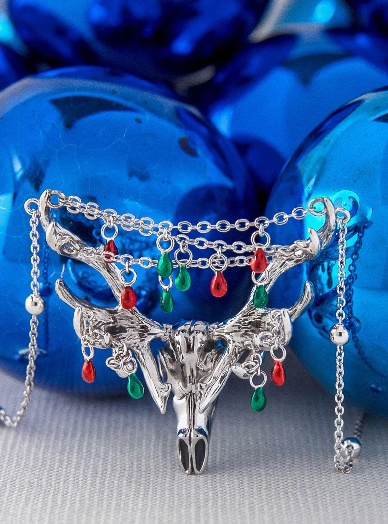 RockLove Yule-Tique Festive Reindeer Skull Necklace, , alternate - view 5