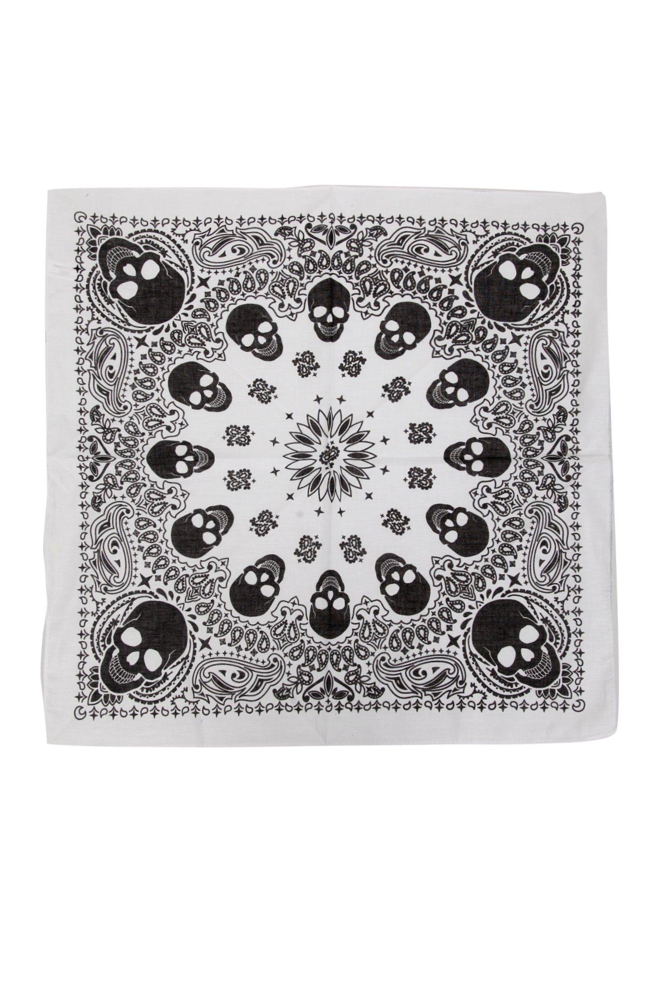 Skull Print White Bandana, , alternate