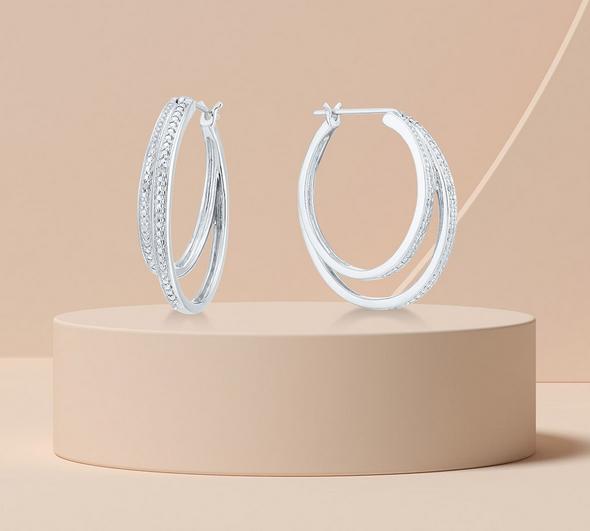 Silver diamond double hoop earrings